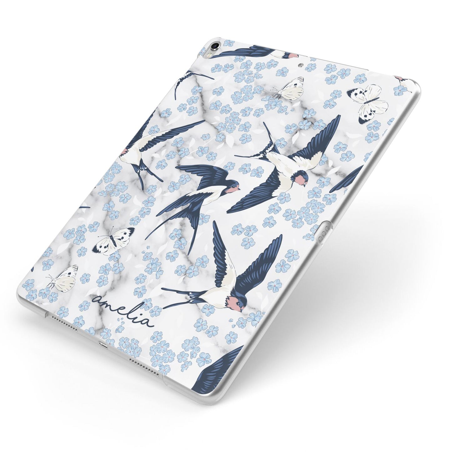Spring Birds Apple iPad Case on Silver iPad Side View