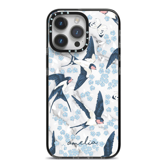 Spring Birds iPhone 14 Pro Max Black Impact Case on Silver phone