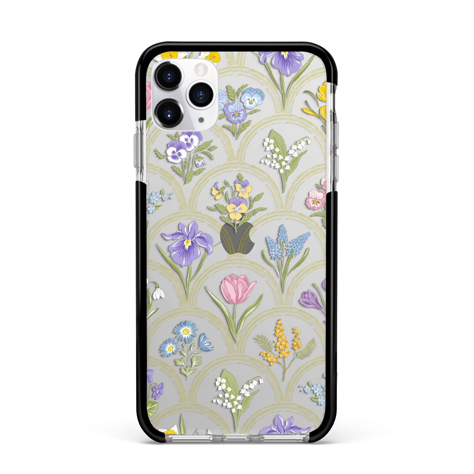 Spring Floral Pattern Apple iPhone 11 Pro Max in Silver with Black Impact Case