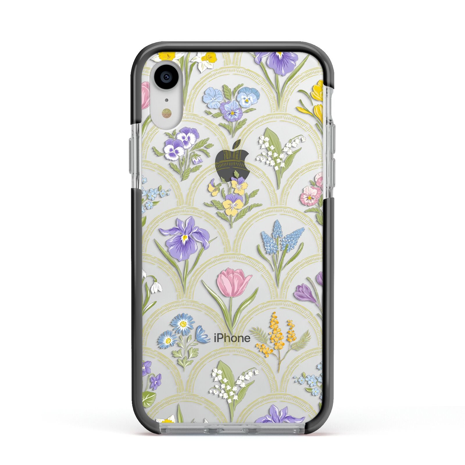 Spring Floral Pattern Apple iPhone XR Impact Case Black Edge on Silver Phone