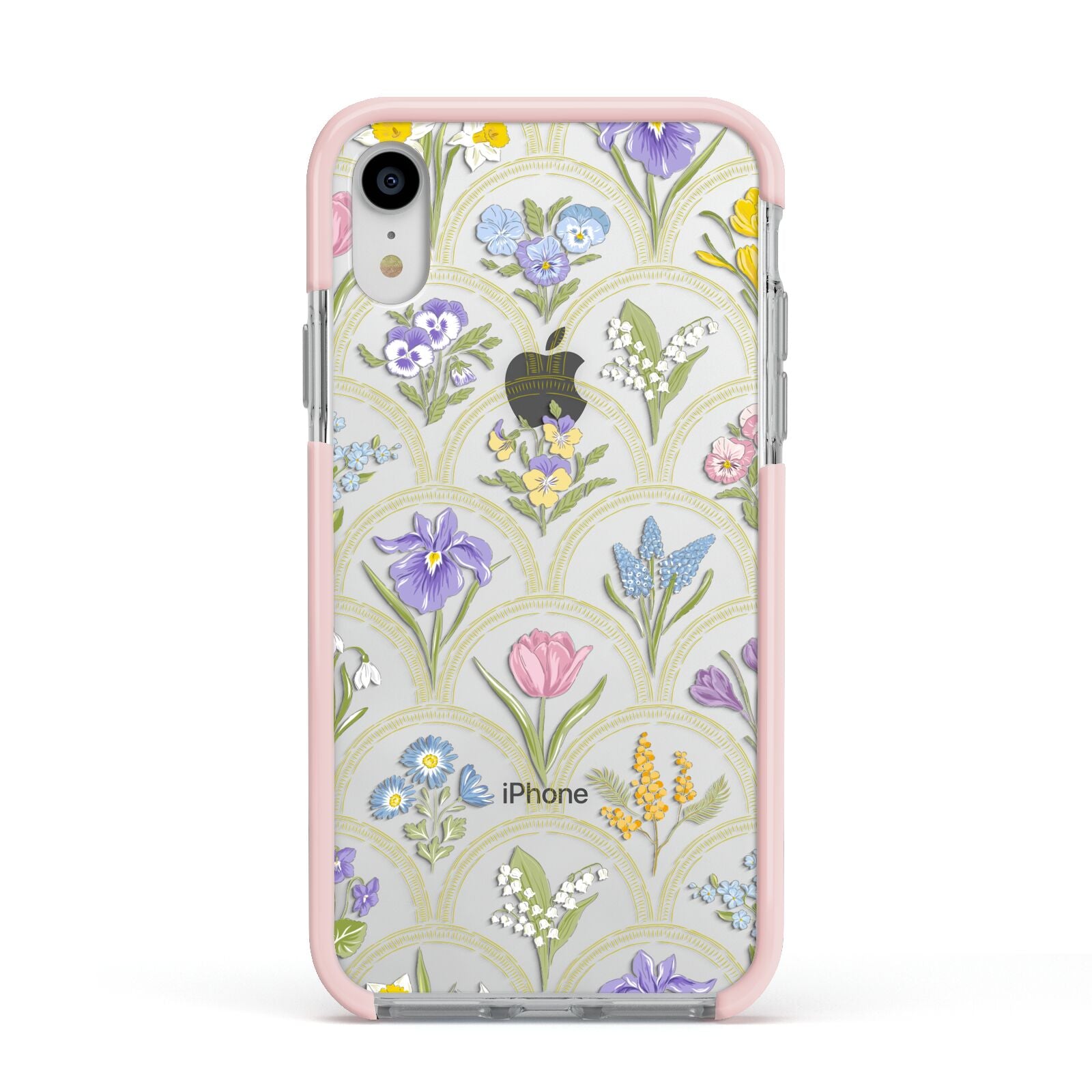 Spring Floral Pattern Apple iPhone XR Impact Case Pink Edge on Silver Phone