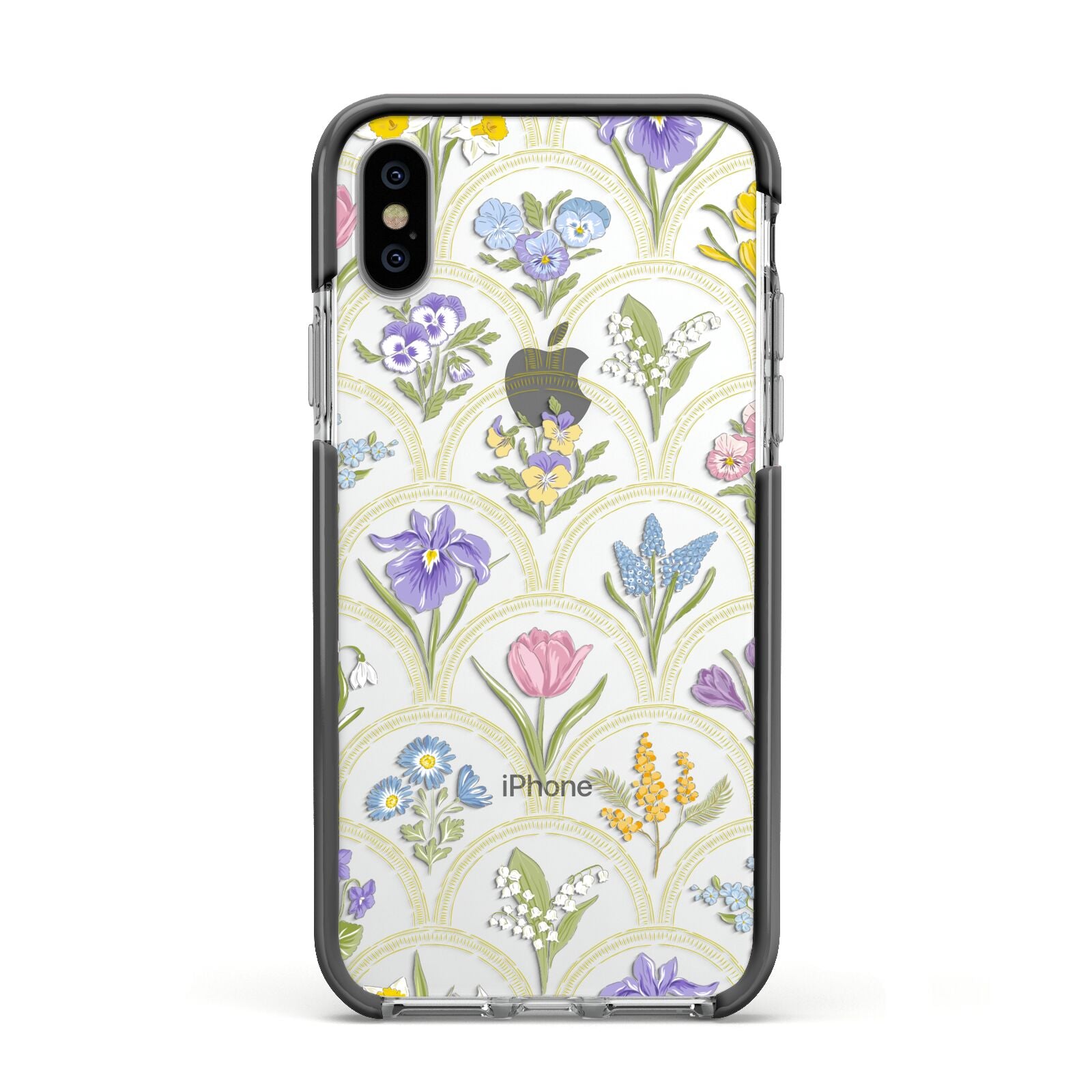 Spring Floral Pattern Apple iPhone Xs Impact Case Black Edge on Silver Phone
