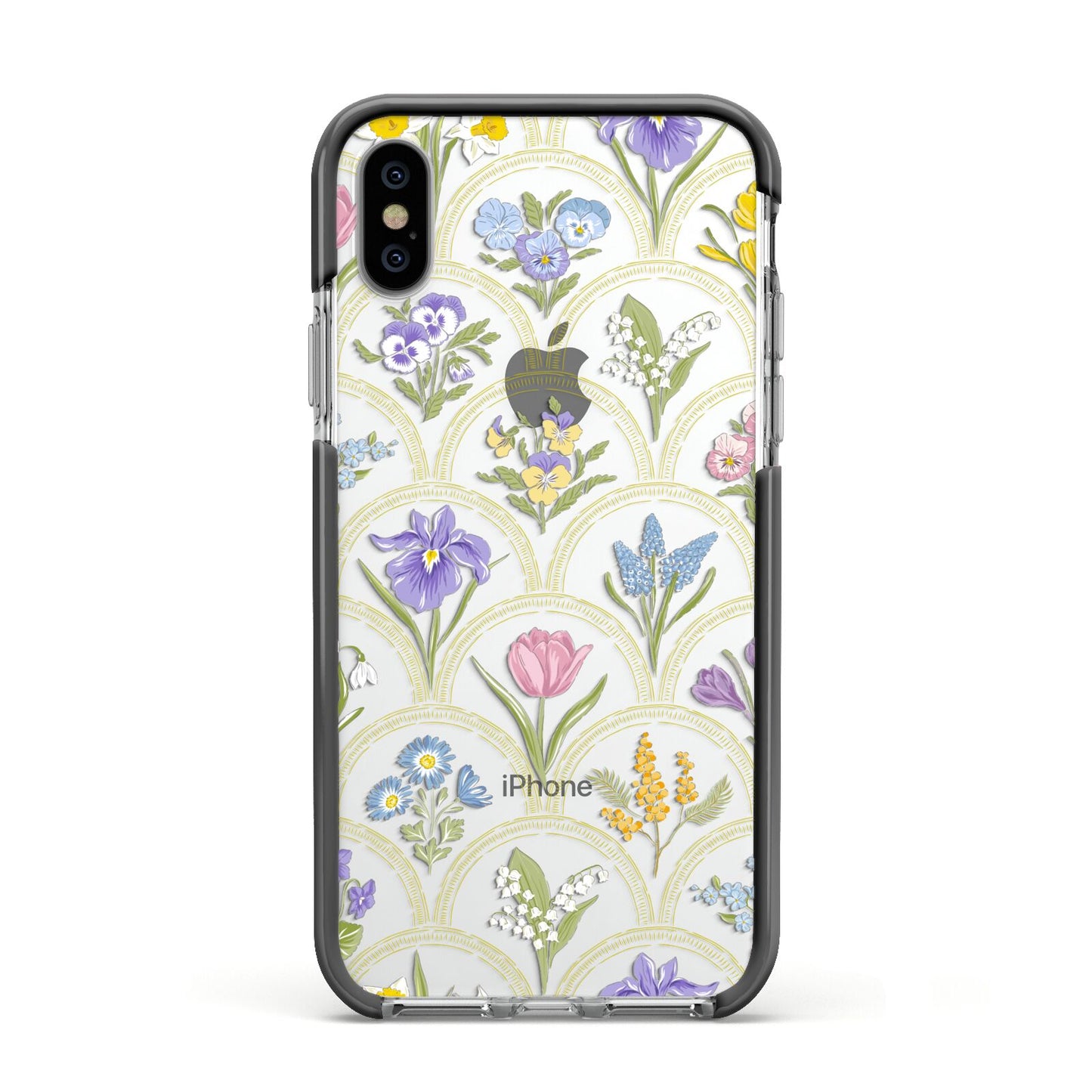 Spring Floral Pattern Apple iPhone Xs Impact Case Black Edge on Silver Phone