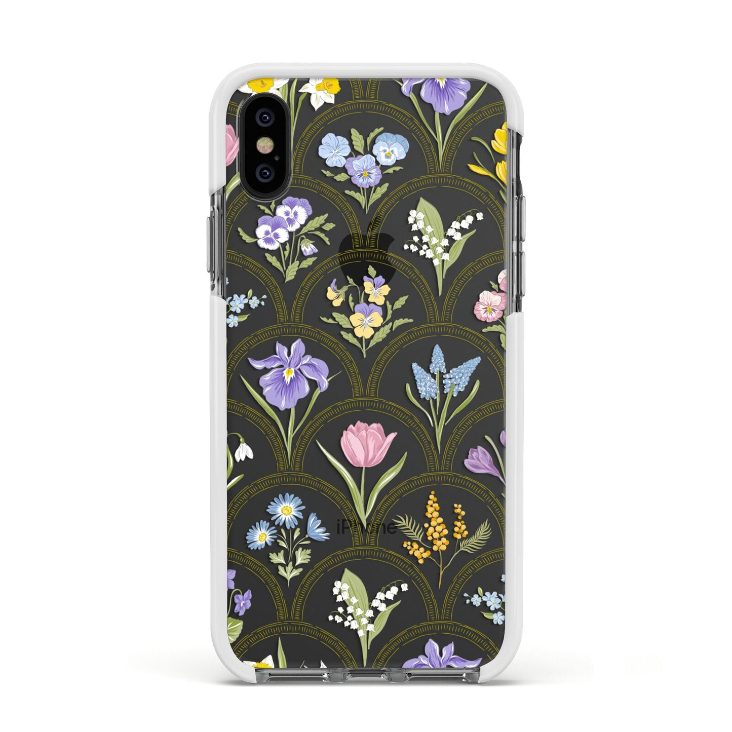 Spring Floral Pattern Apple iPhone Xs Impact Case White Edge on Black Phone