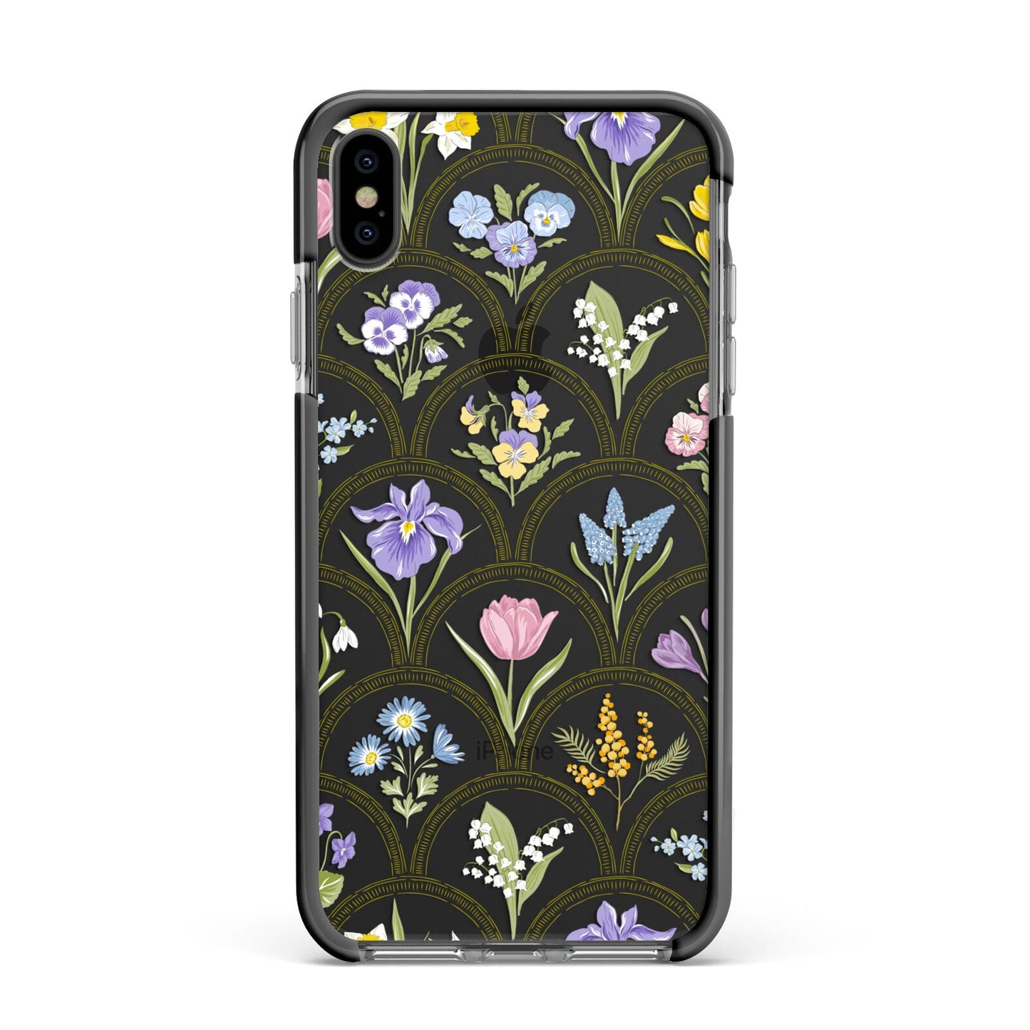 Spring Floral Pattern Apple iPhone Xs Max Impact Case Black Edge on Black Phone