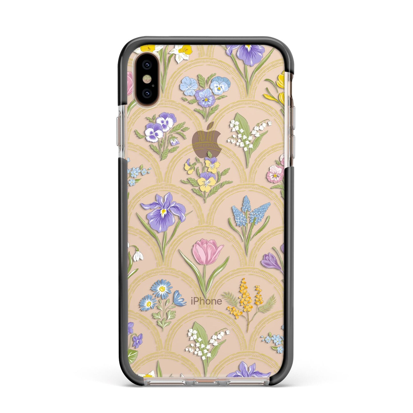 Spring Floral Pattern Apple iPhone Xs Max Impact Case Black Edge on Gold Phone