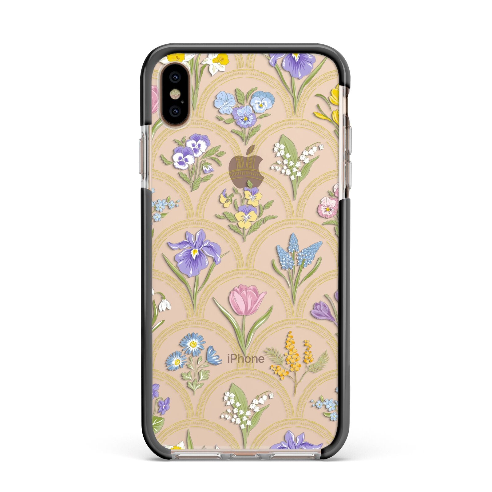 Spring Floral Pattern Apple iPhone Xs Max Impact Case Black Edge on Gold Phone
