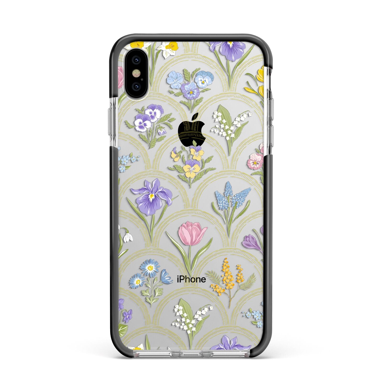 Spring Floral Pattern Apple iPhone Xs Max Impact Case Black Edge on Silver Phone