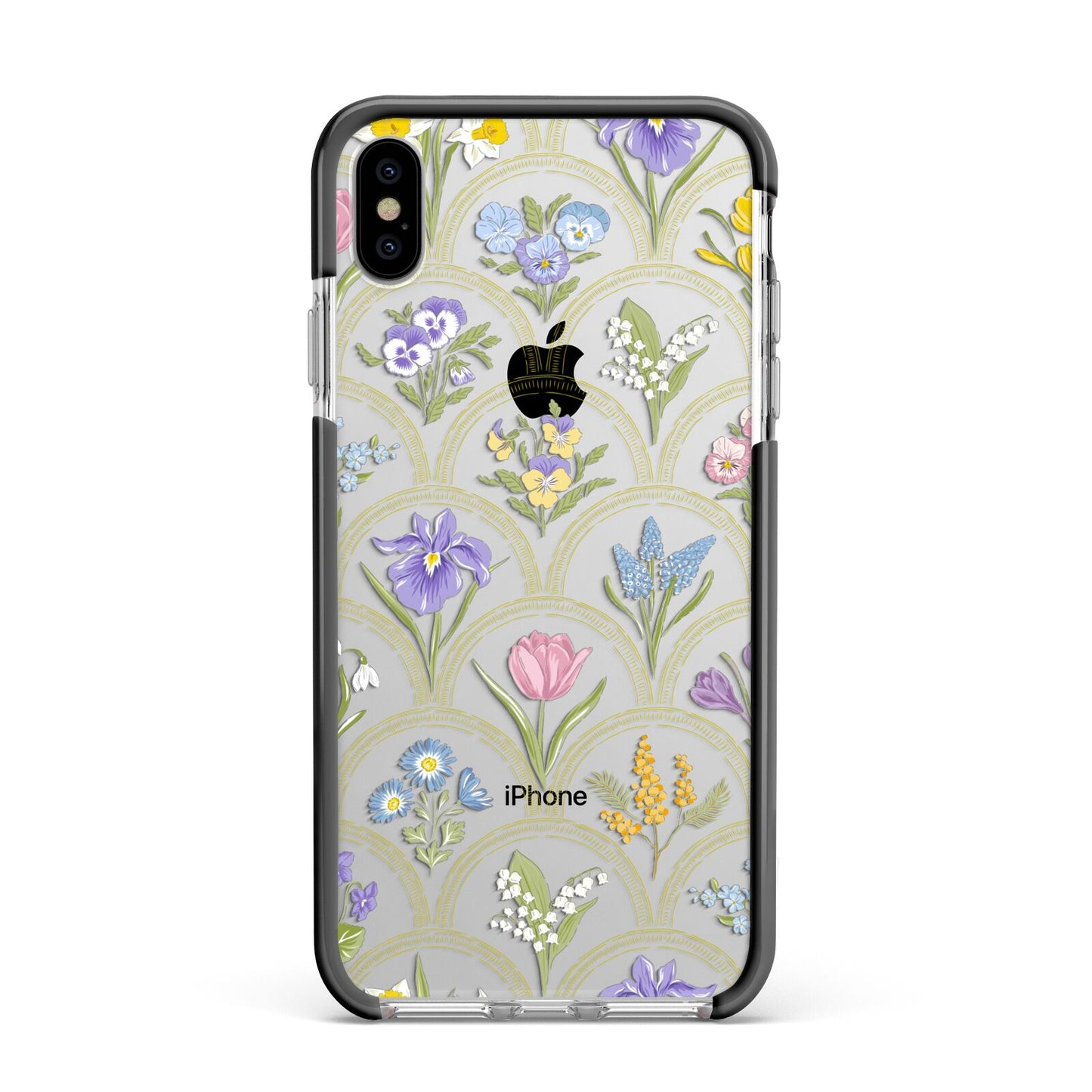 Spring Floral Pattern Apple iPhone Xs Max Impact Case Black Edge on Silver Phone