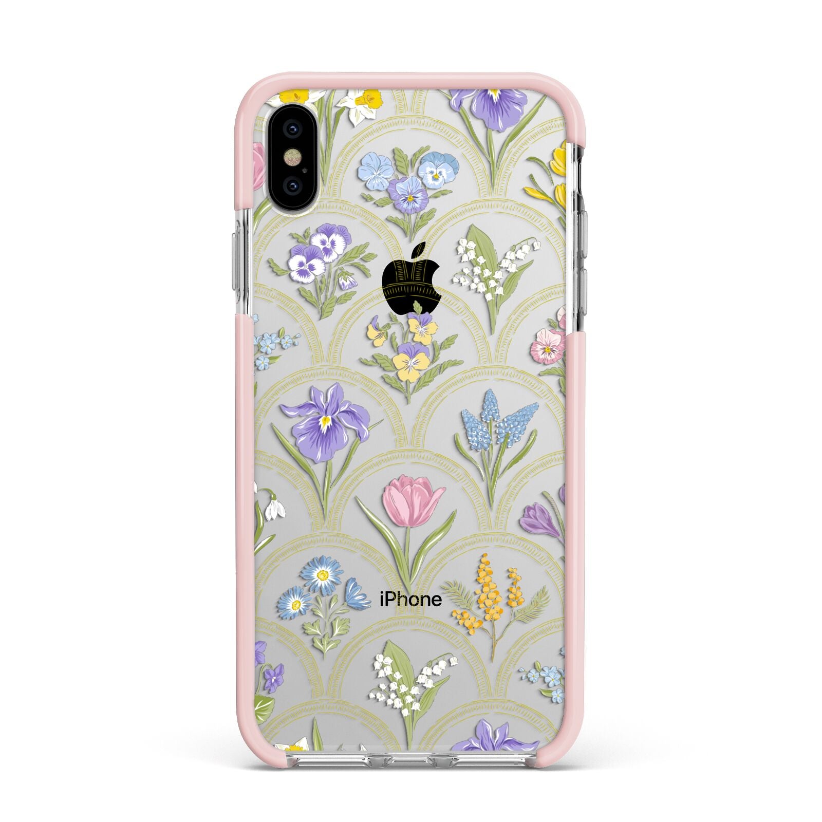 Spring Floral Pattern Apple iPhone Xs Max Impact Case Pink Edge on Silver Phone