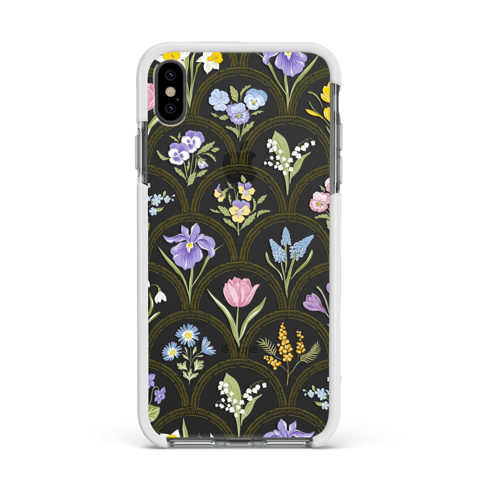 Spring Floral Pattern Apple iPhone Xs Max Impact Case White Edge on Black Phone