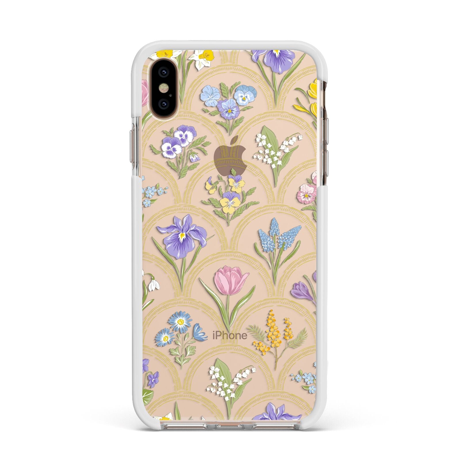 Spring Floral Pattern Apple iPhone Xs Max Impact Case White Edge on Gold Phone