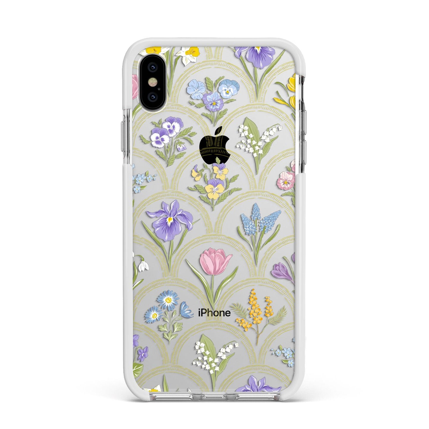 Spring Floral Pattern Apple iPhone Xs Max Impact Case White Edge on Silver Phone
