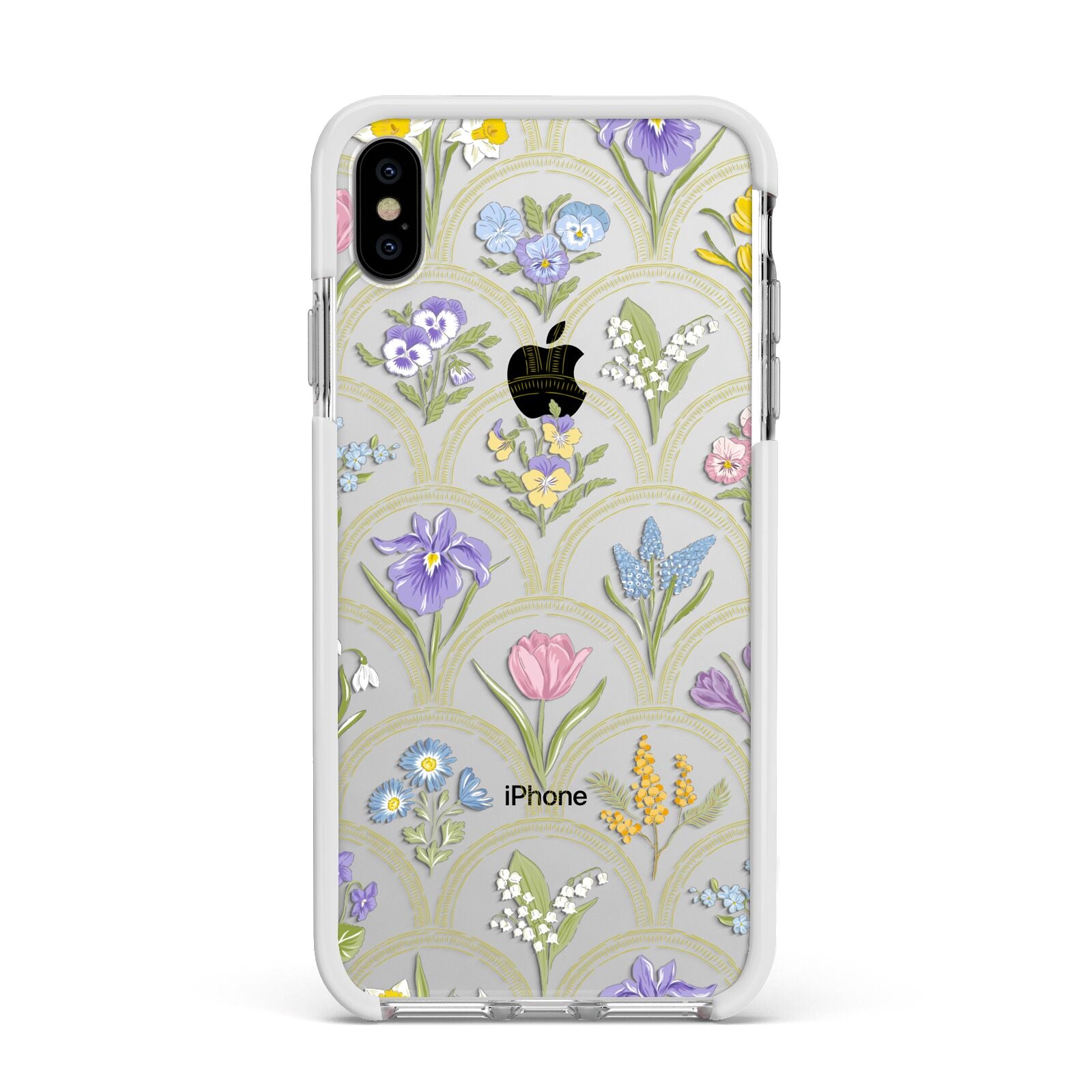 Spring Floral Pattern Apple iPhone Xs Max Impact Case White Edge on Silver Phone