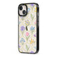 Spring Floral Pattern iPhone 13 Black Impact Case Side Angle on Silver phone