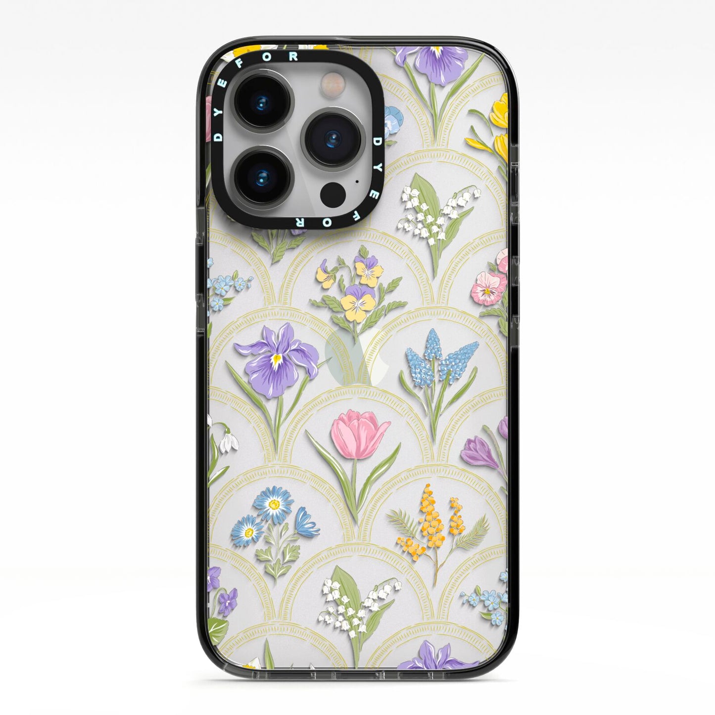 Spring Floral Pattern iPhone 13 Pro Black Impact Case on Silver phone