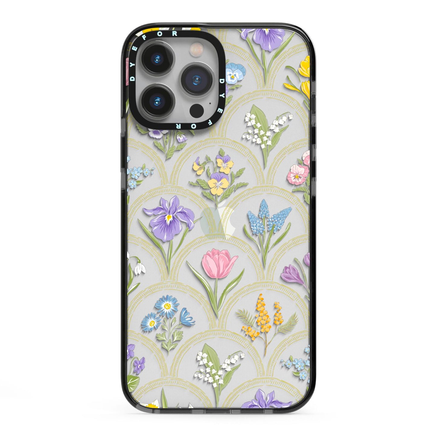 Spring Floral Pattern iPhone 13 Pro Max Black Impact Case on Silver phone