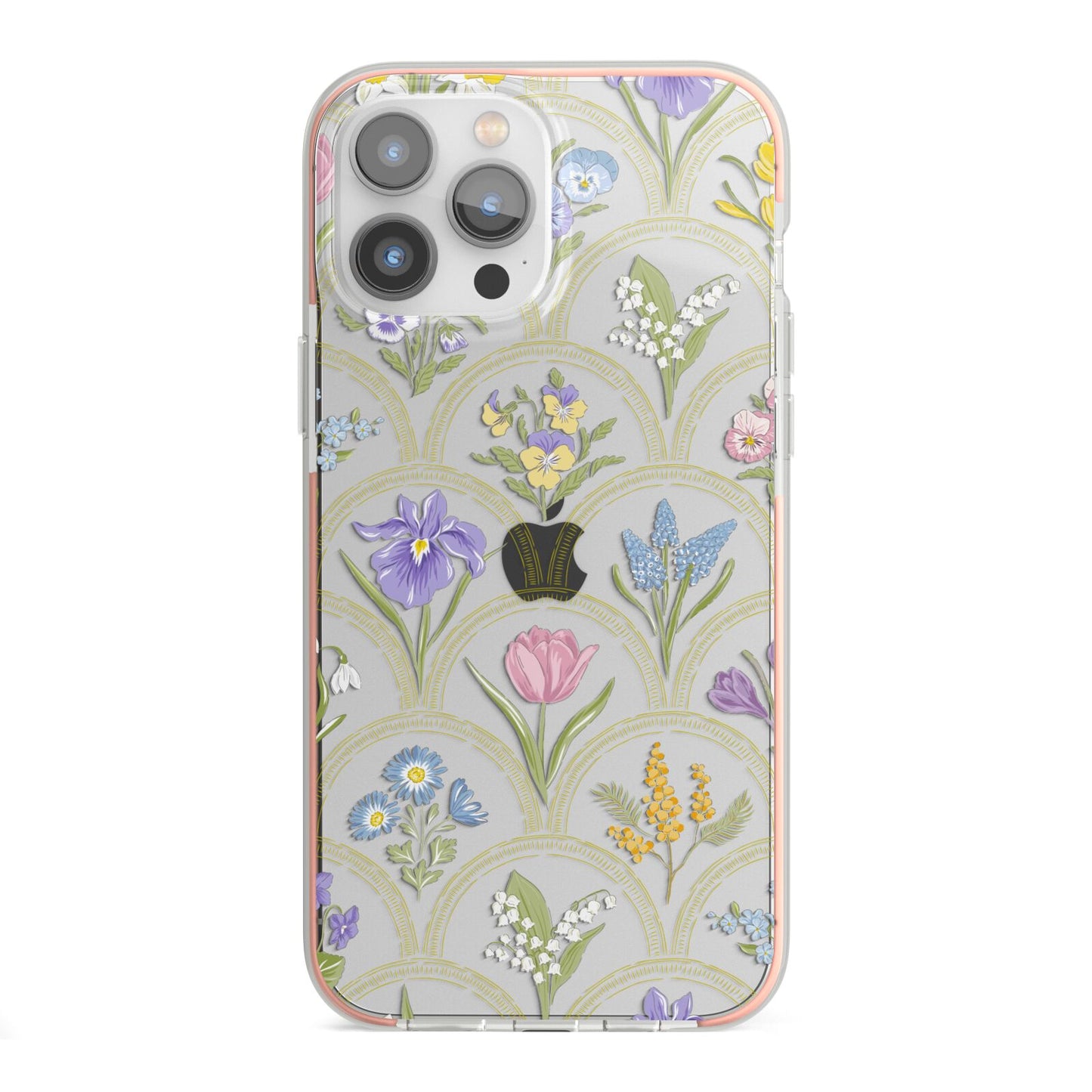 Spring Floral Pattern iPhone 13 Pro Max TPU Impact Case with Pink Edges
