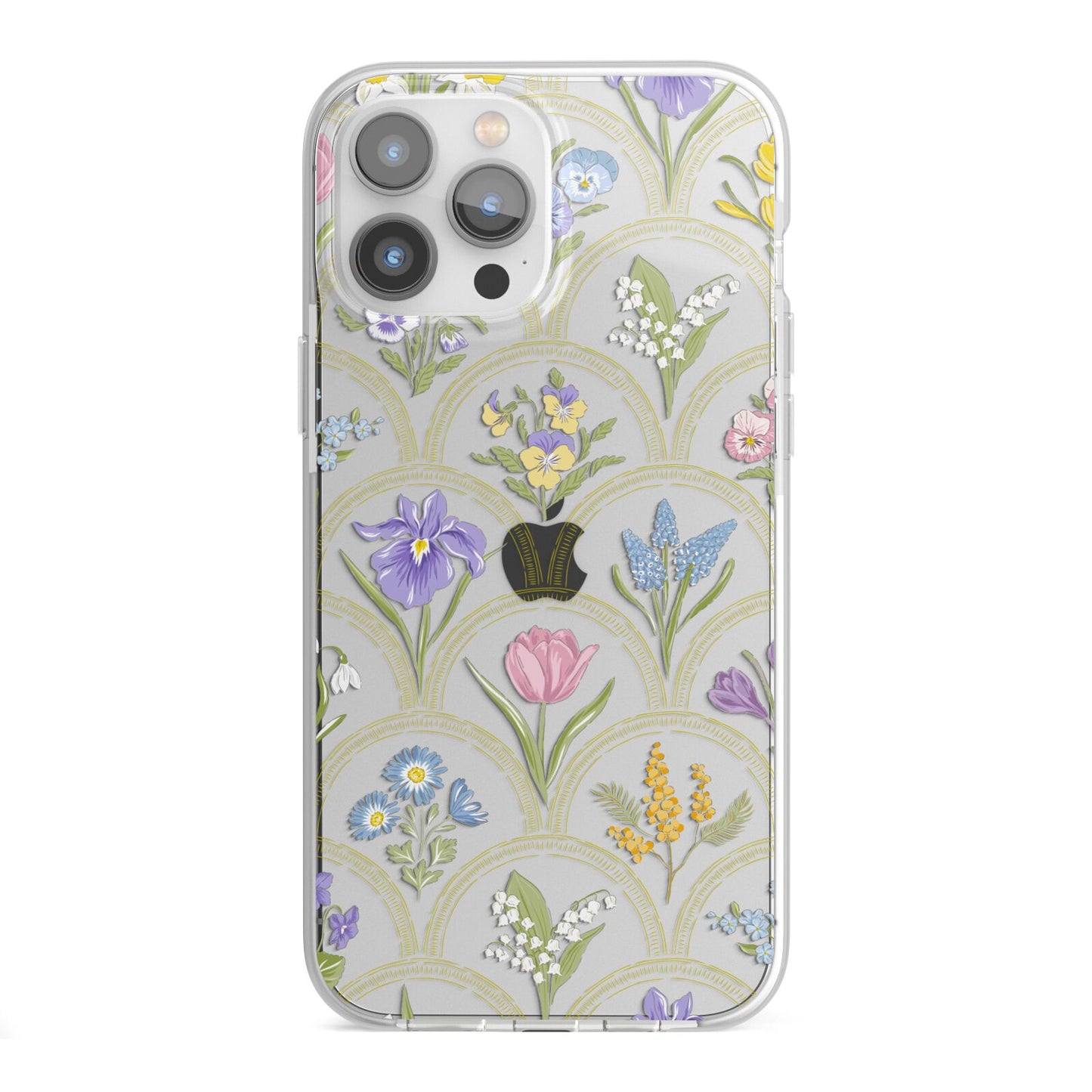 Spring Floral Pattern iPhone 13 Pro Max TPU Impact Case with White Edges