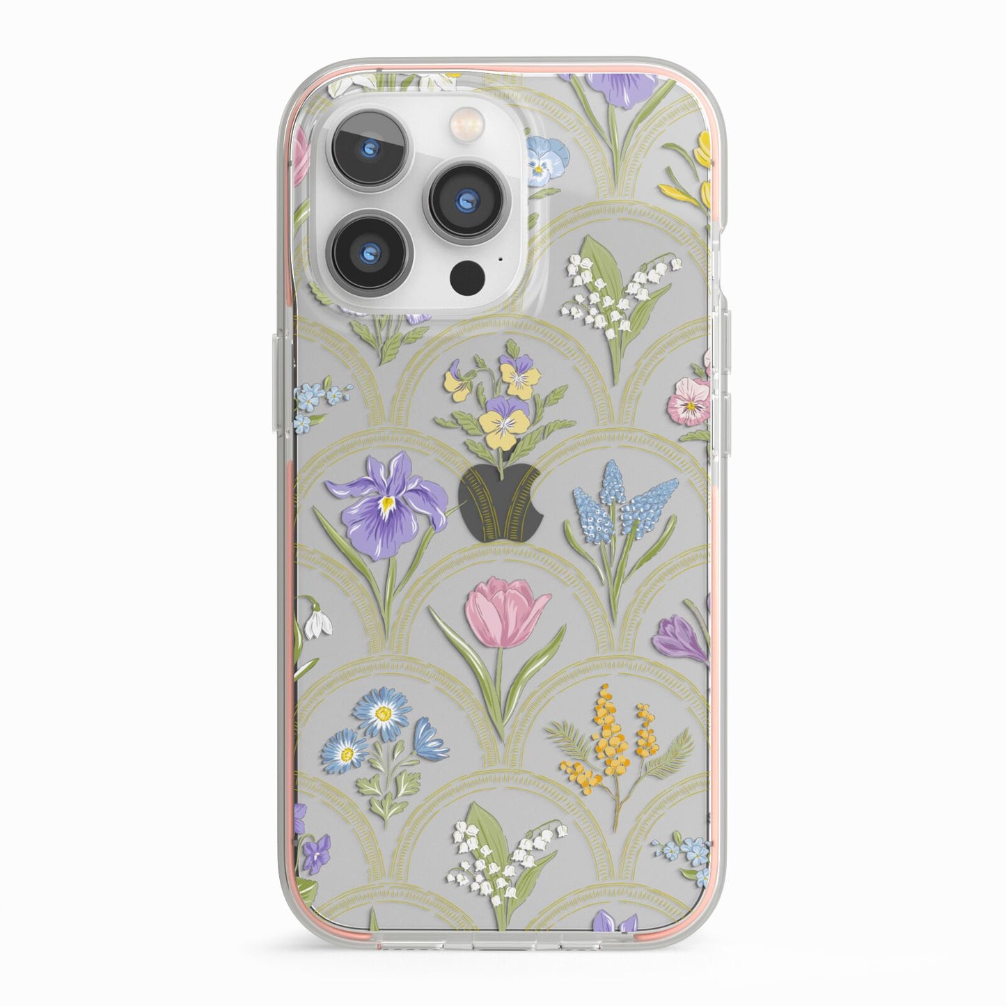 Spring Floral Pattern iPhone 13 Pro TPU Impact Case with Pink Edges
