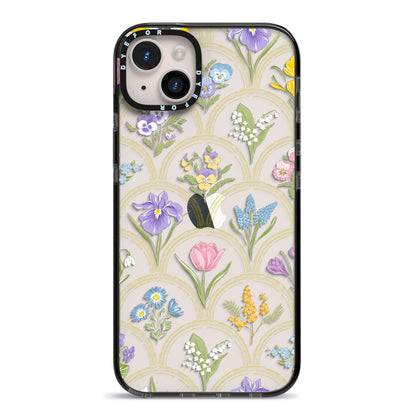 Spring Floral Pattern iPhone 14 Plus Black Impact Case on Silver phone