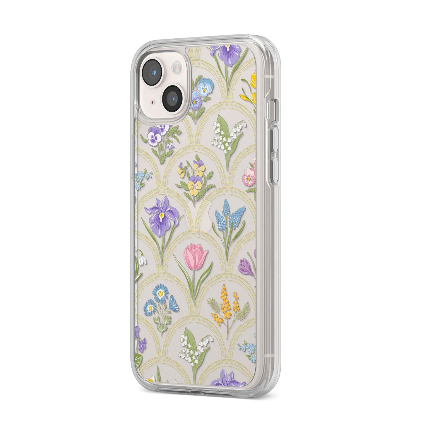 Spring Floral Pattern iPhone 14 Plus Clear Tough Case Starlight Angled Image