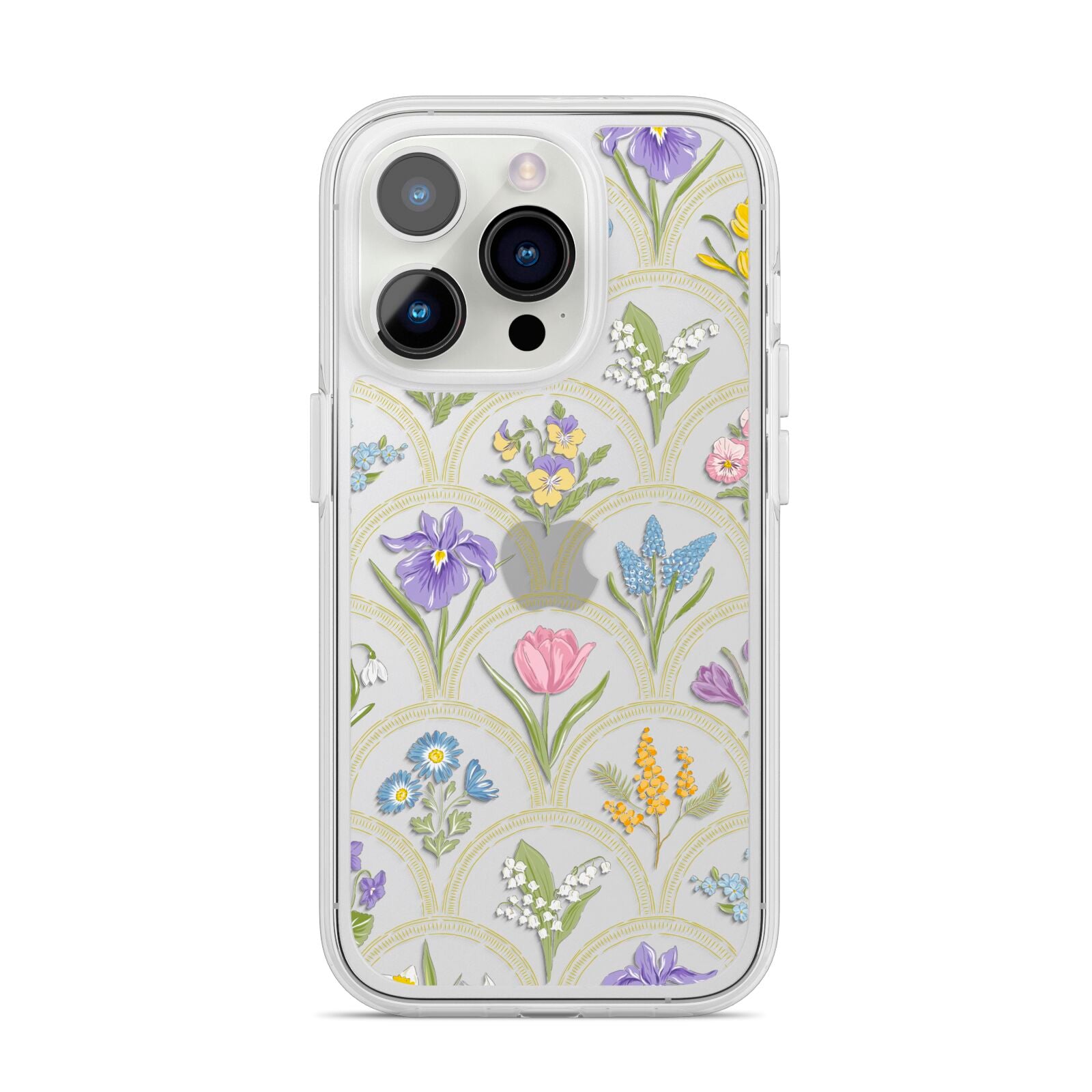 Spring Floral Pattern iPhone 14 Pro Clear Tough Case Silver