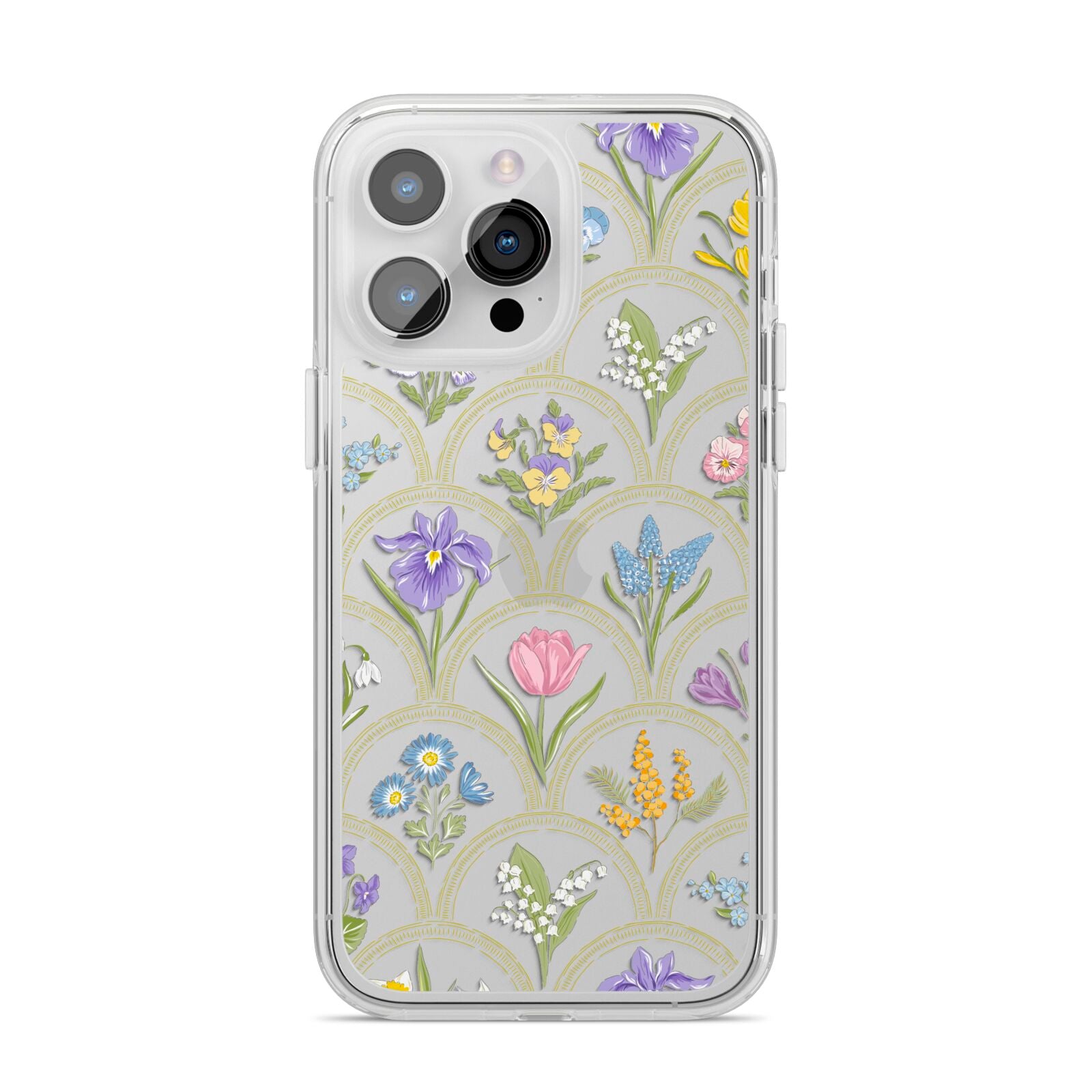 Spring Floral Pattern iPhone 14 Pro Max Clear Tough Case Silver