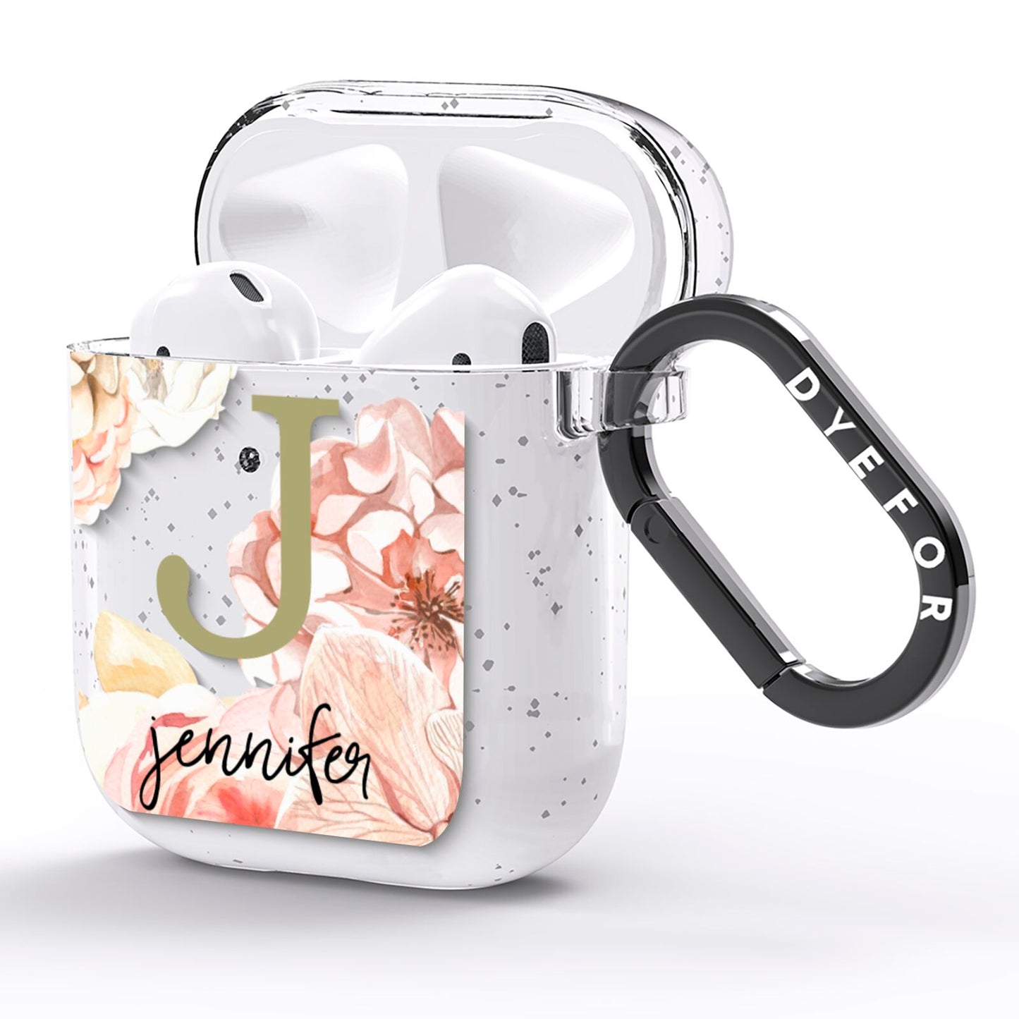 Spring Flowers Personalised Name AirPods Glitter Case Side Image
