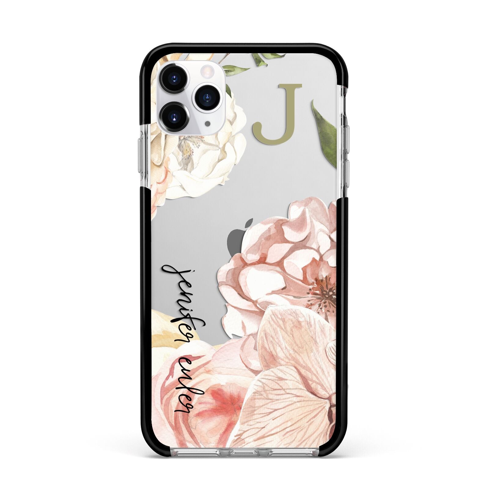 Spring Flowers Personalised Name Apple iPhone 11 Pro Max in Silver with Black Impact Case