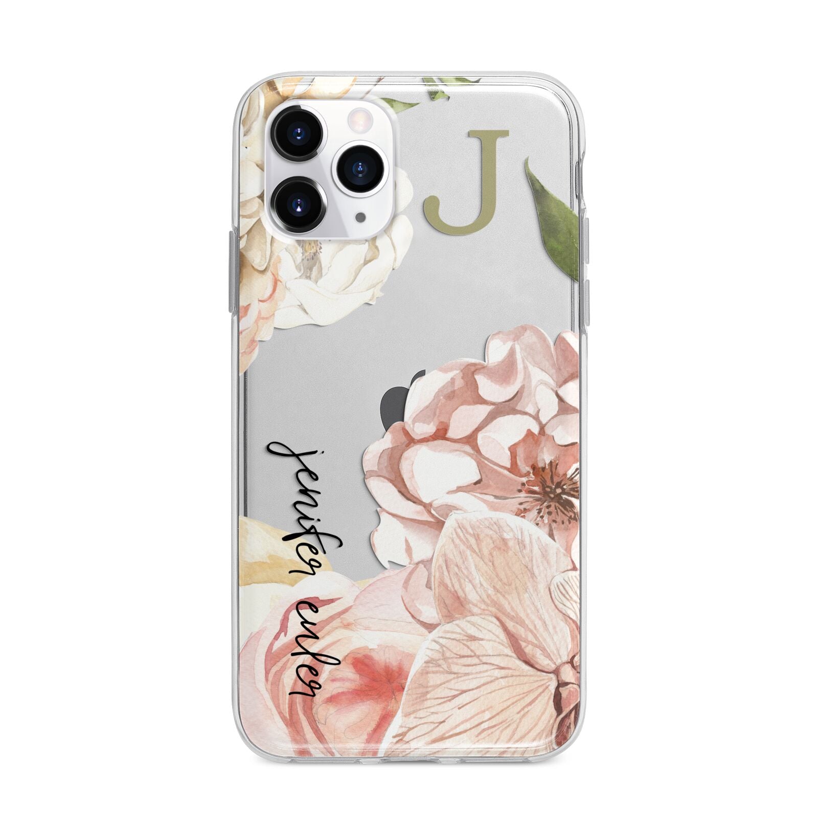 Spring Flowers Personalised Name Apple iPhone 11 Pro Max in Silver with Bumper Case