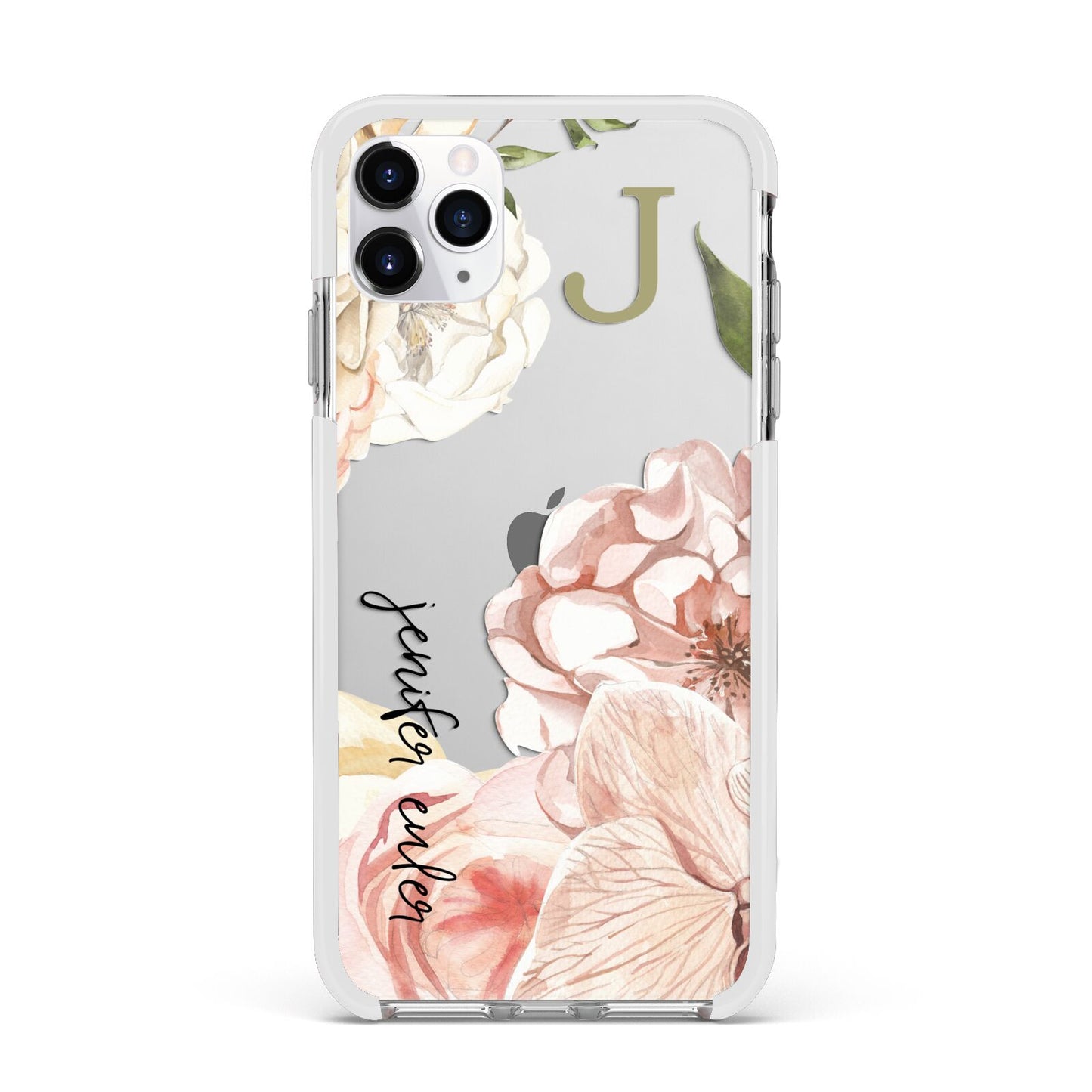 Spring Flowers Personalised Name Apple iPhone 11 Pro Max in Silver with White Impact Case