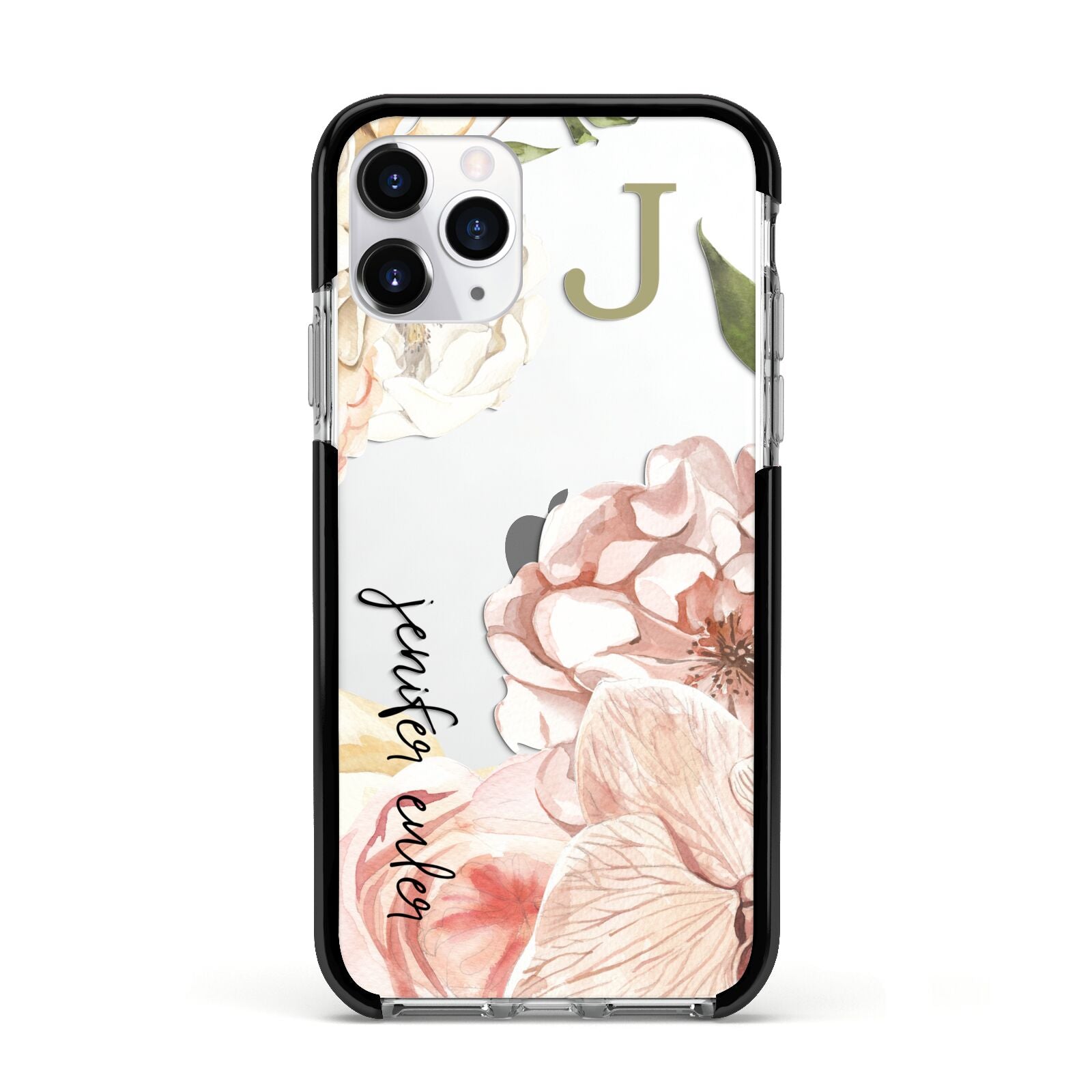 Spring Flowers Personalised Name Apple iPhone 11 Pro in Silver with Black Impact Case