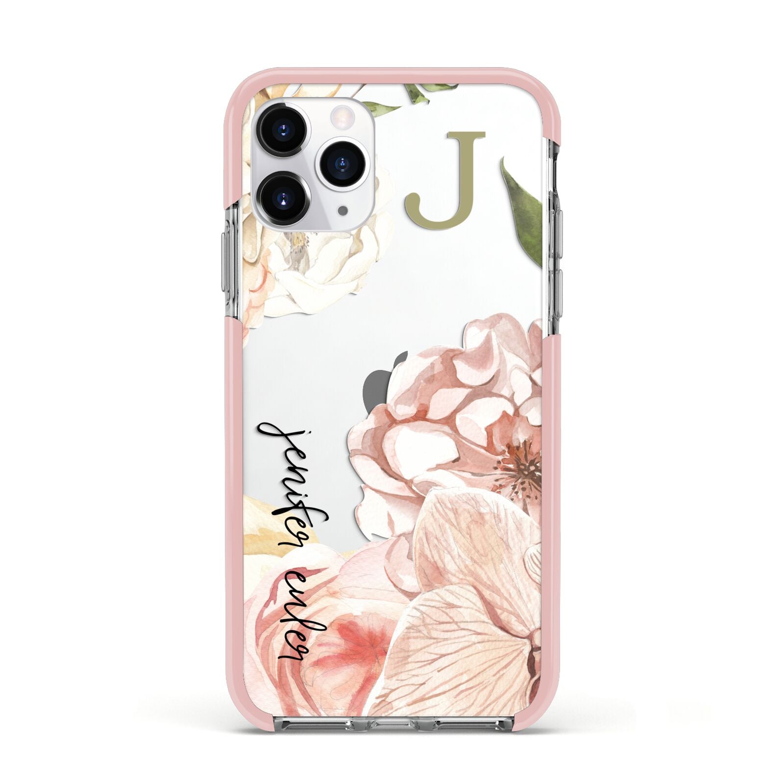 Spring Flowers Personalised Name Apple iPhone 11 Pro in Silver with Pink Impact Case