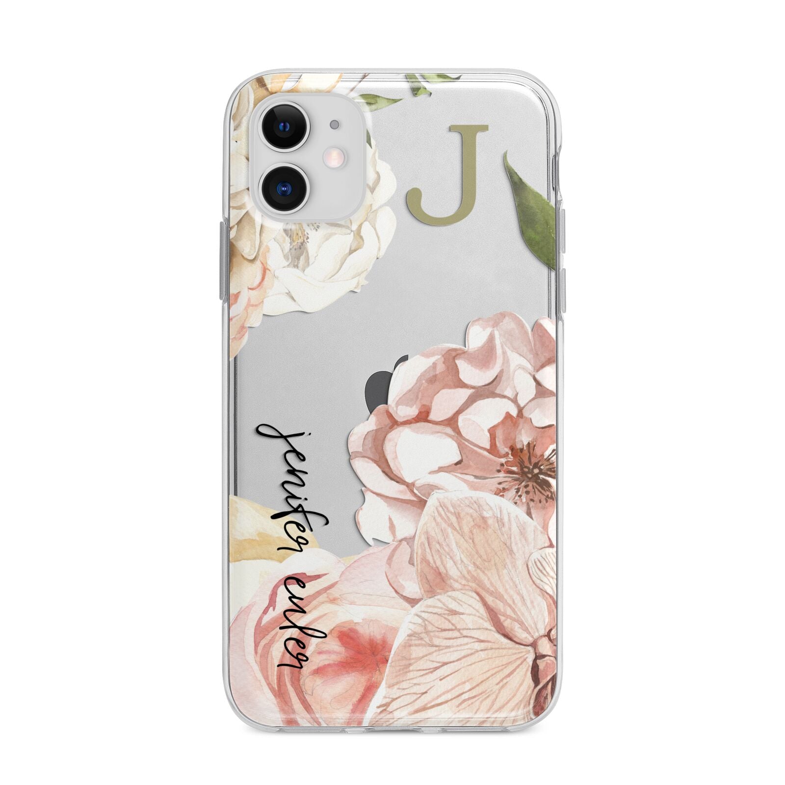 Spring Flowers Personalised Name Apple iPhone 11 in White with Bumper Case