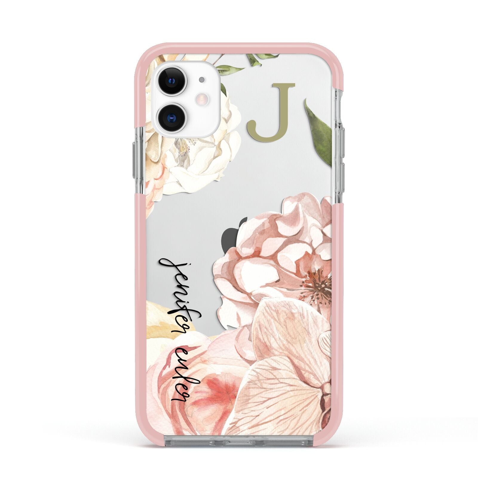 Spring Flowers Personalised Name Apple iPhone 11 in White with Pink Impact Case