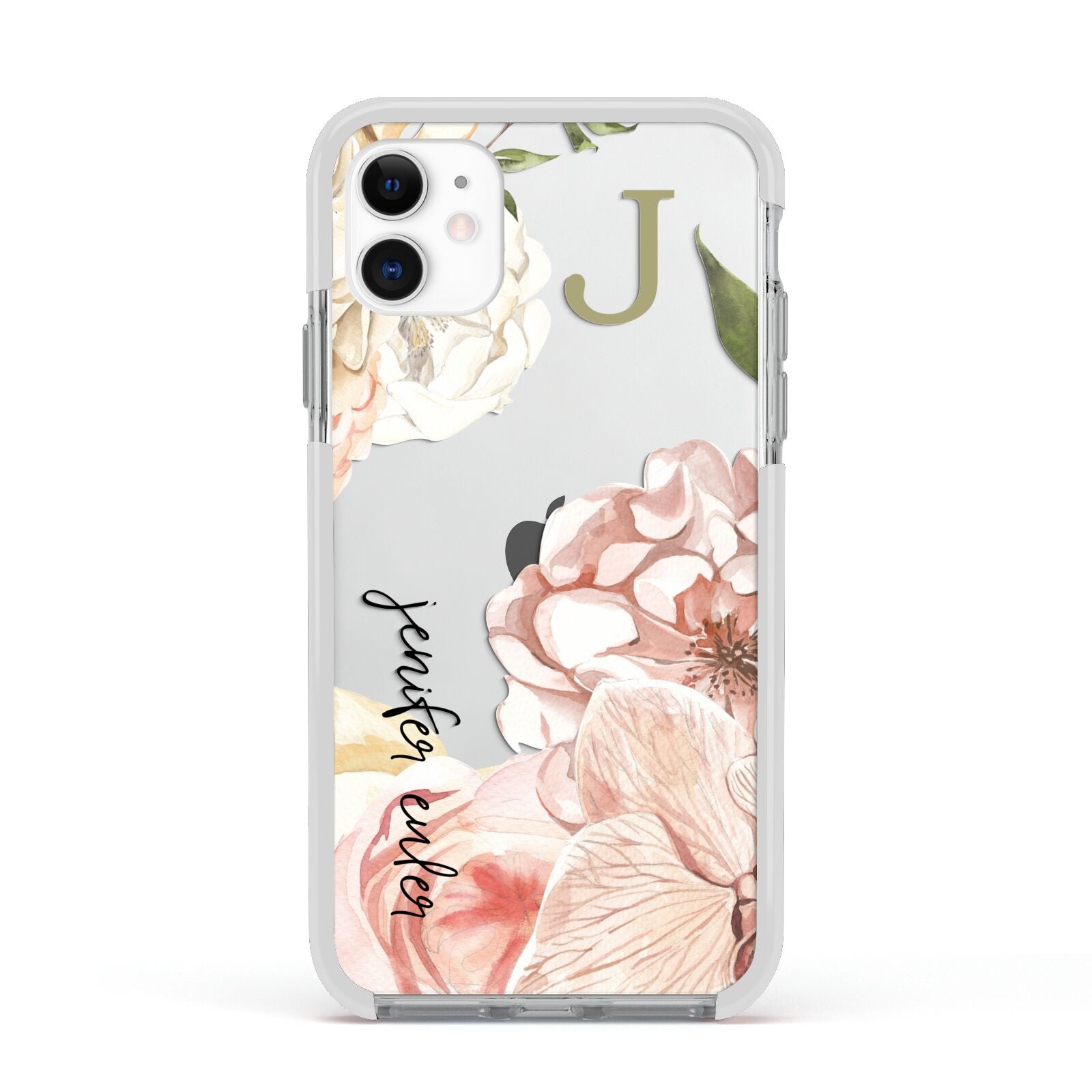 Spring Flowers Personalised Name Apple iPhone 11 in White with White Impact Case