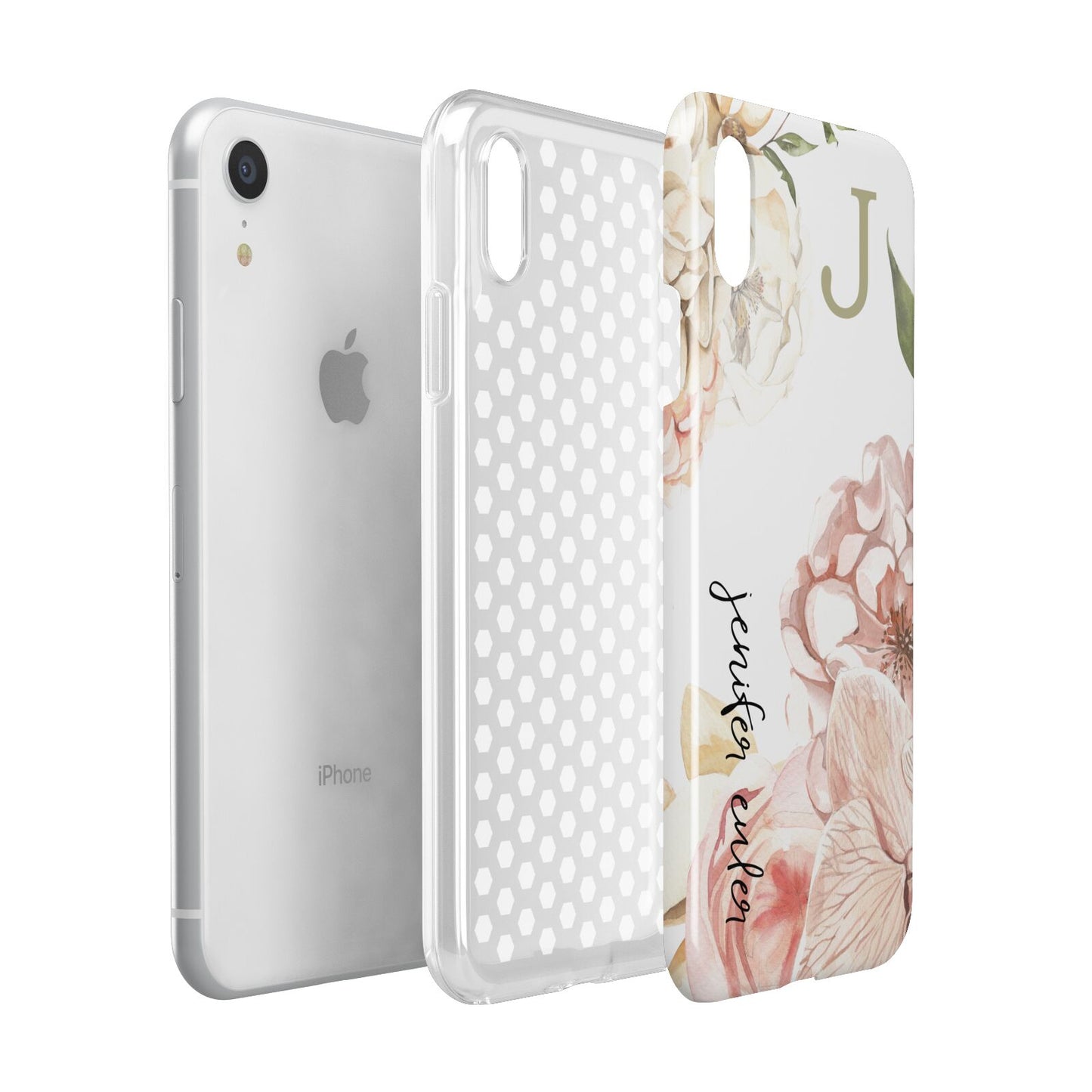 Spring Flowers Personalised Name Apple iPhone XR White 3D Tough Case Expanded view