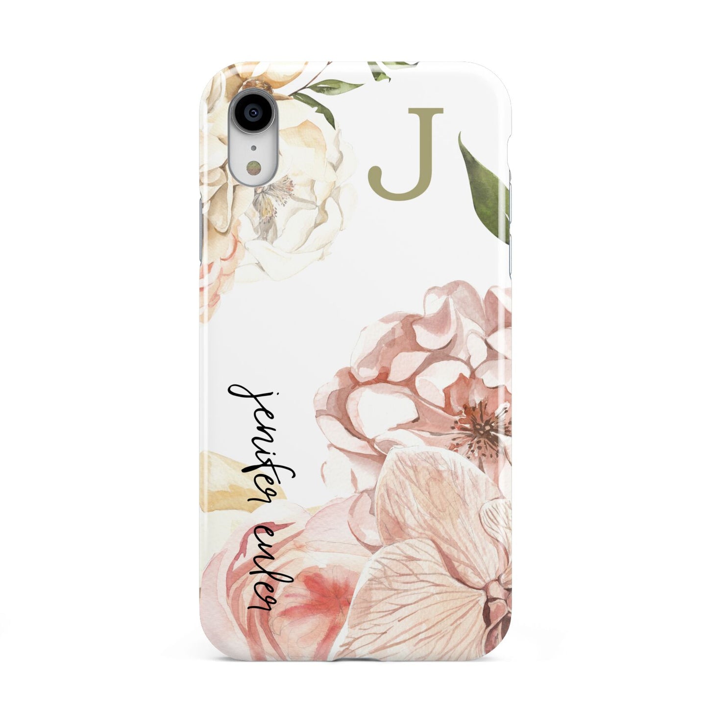 Spring Flowers Personalised Name Apple iPhone XR White 3D Tough Case