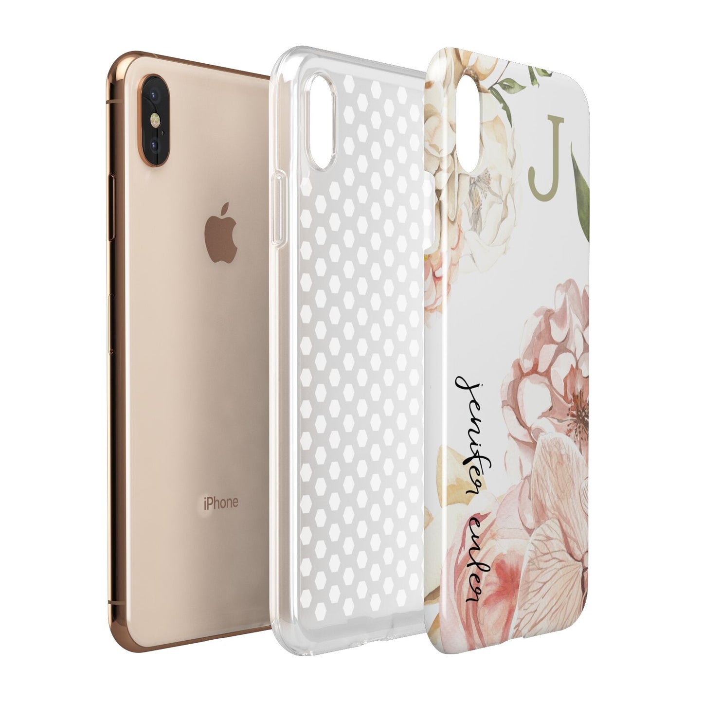 Spring Flowers Personalised Name Apple iPhone Xs Max 3D Tough Case Expanded View