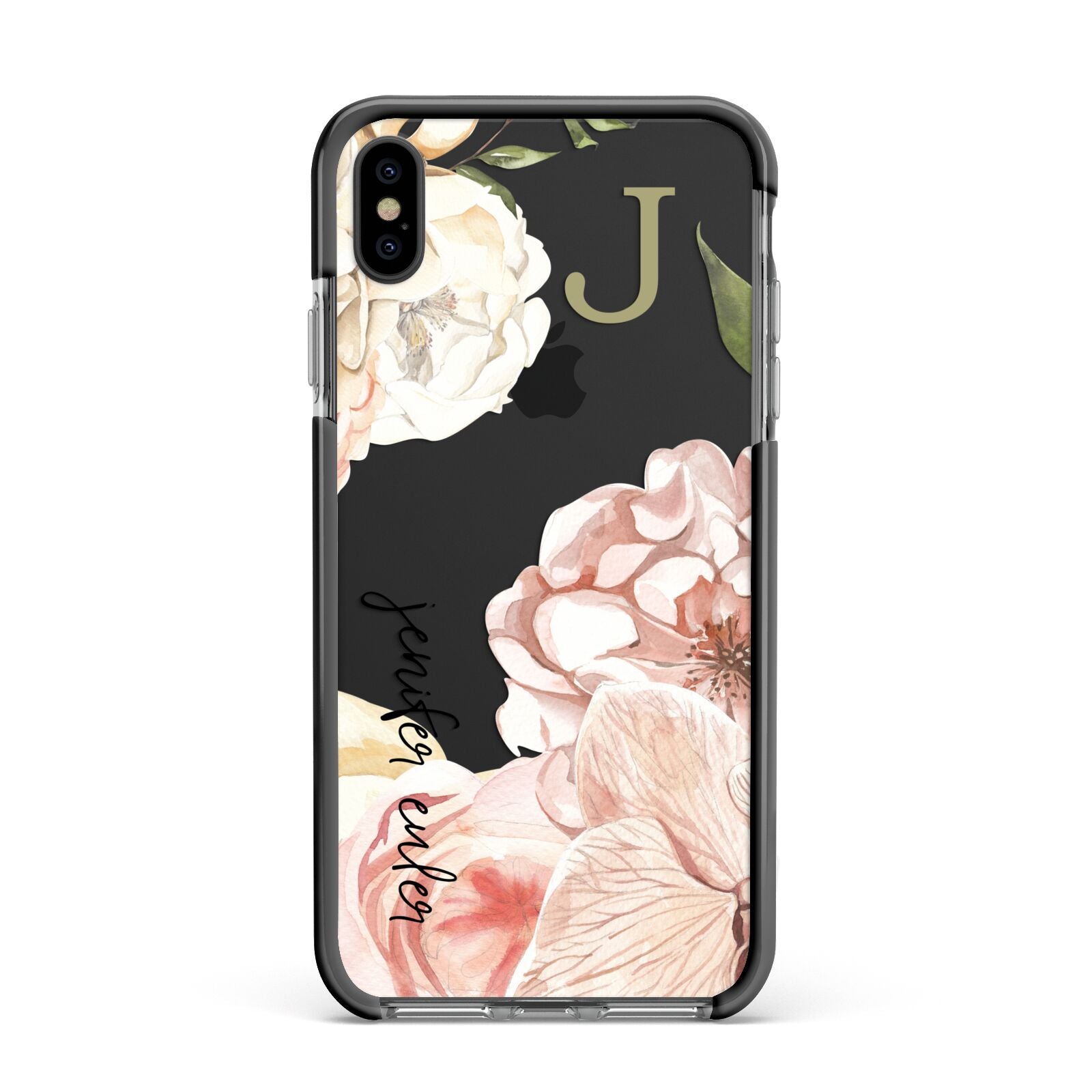 Spring Flowers Personalised Name Apple iPhone Xs Max Impact Case Black Edge on Black Phone