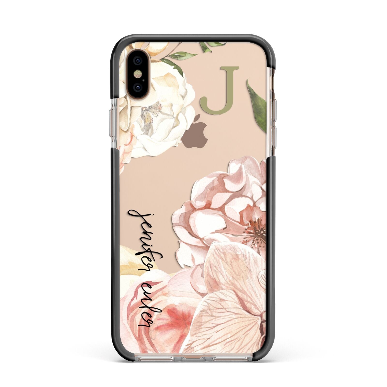 Spring Flowers Personalised Name Apple iPhone Xs Max Impact Case Black Edge on Gold Phone