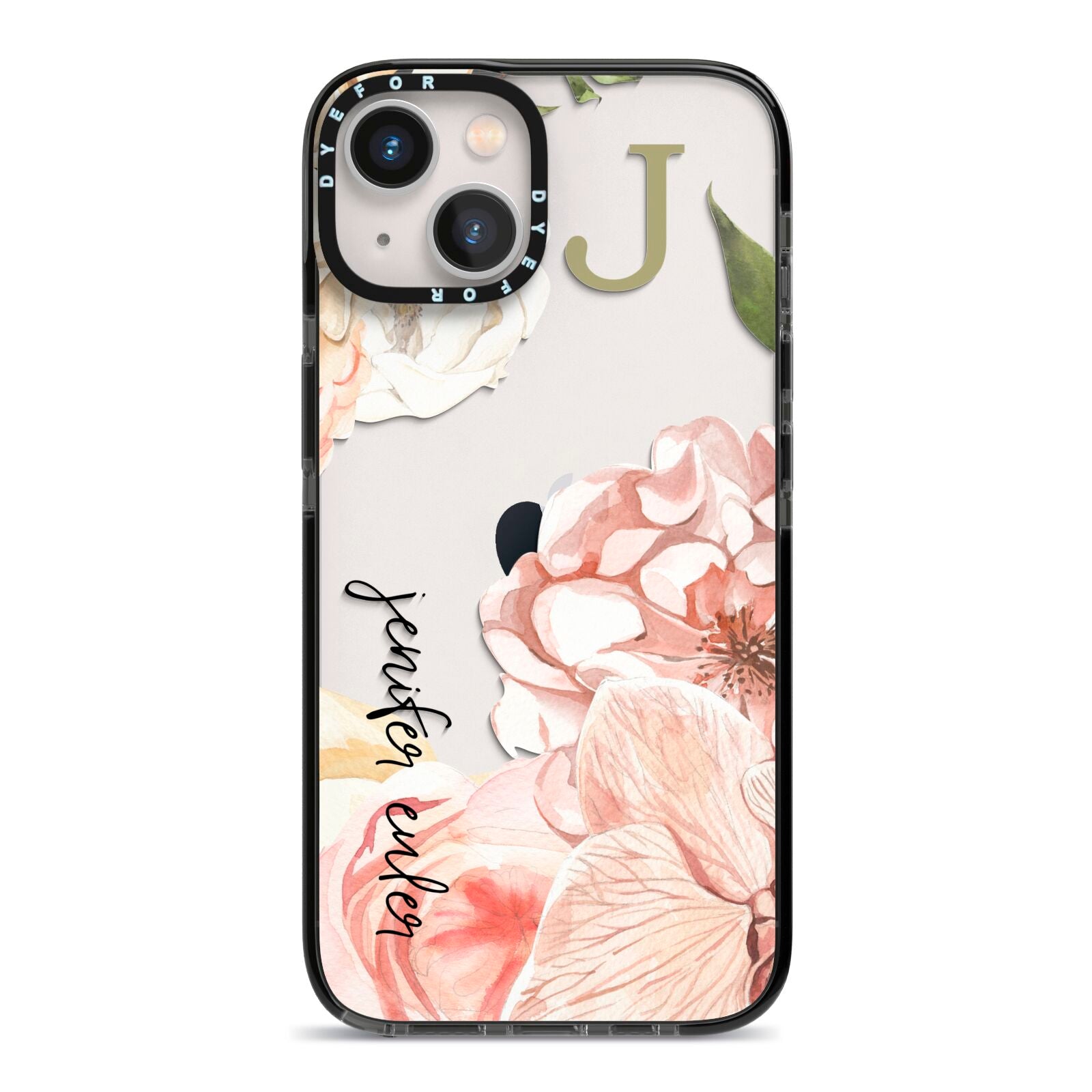 Spring Flowers Personalised Name iPhone 13 Black Impact Case on Silver phone