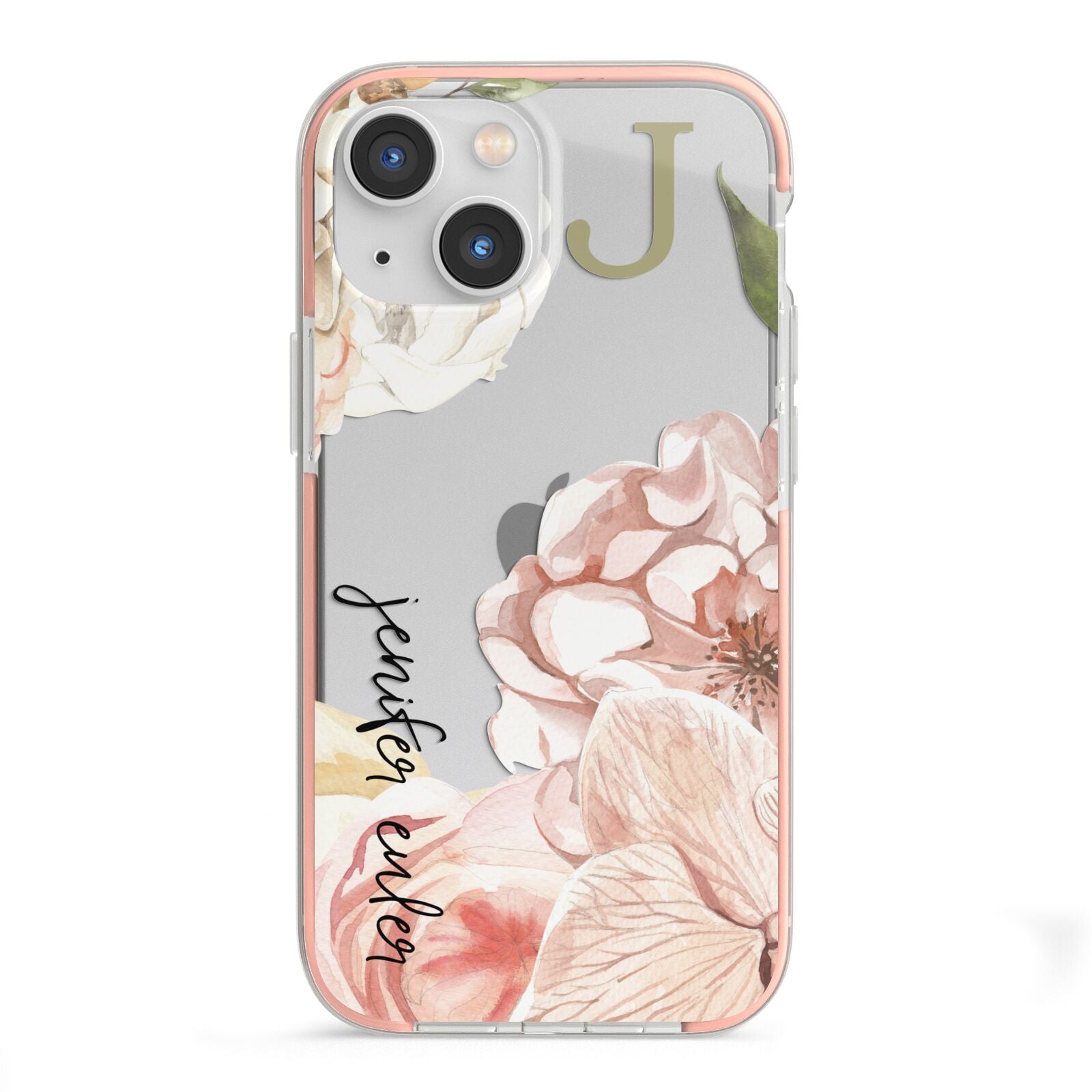 Spring Flowers Personalised Name iPhone 13 Mini TPU Impact Case with Pink Edges