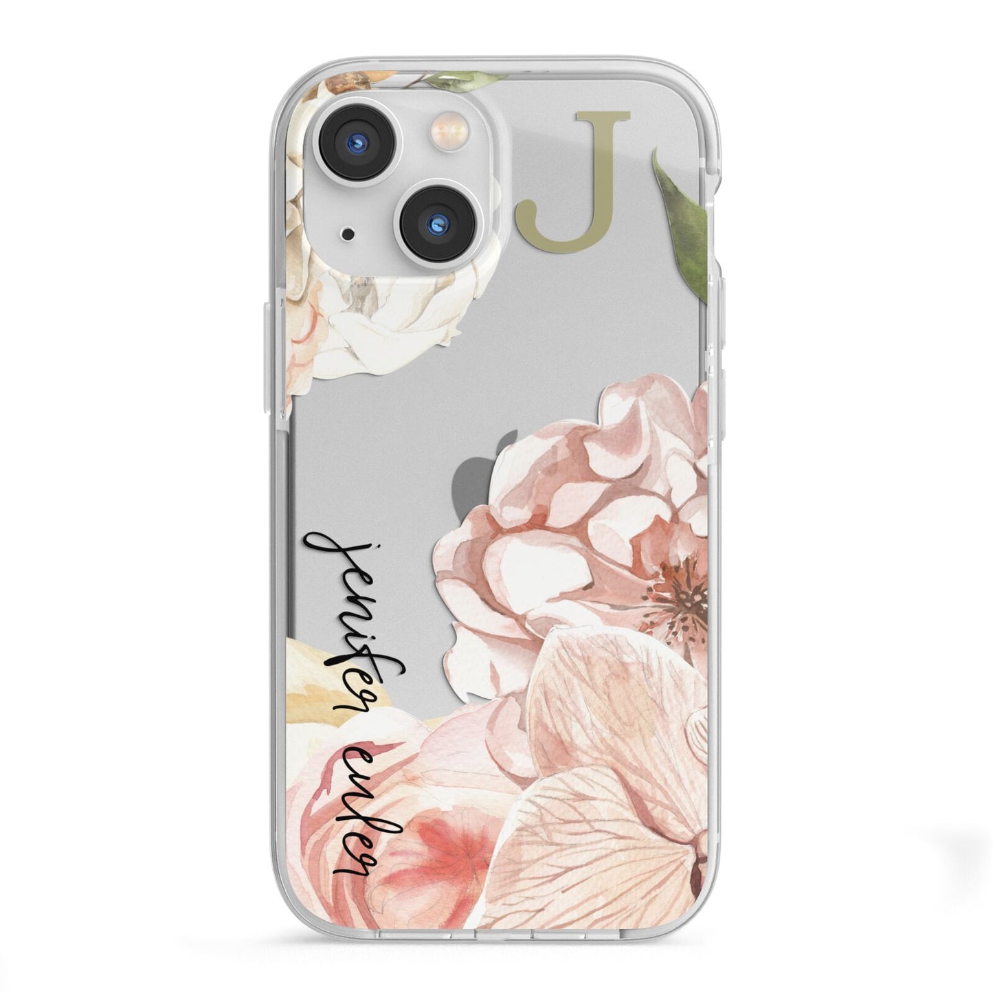 Spring Flowers Personalised Name iPhone 13 Mini TPU Impact Case with White Edges