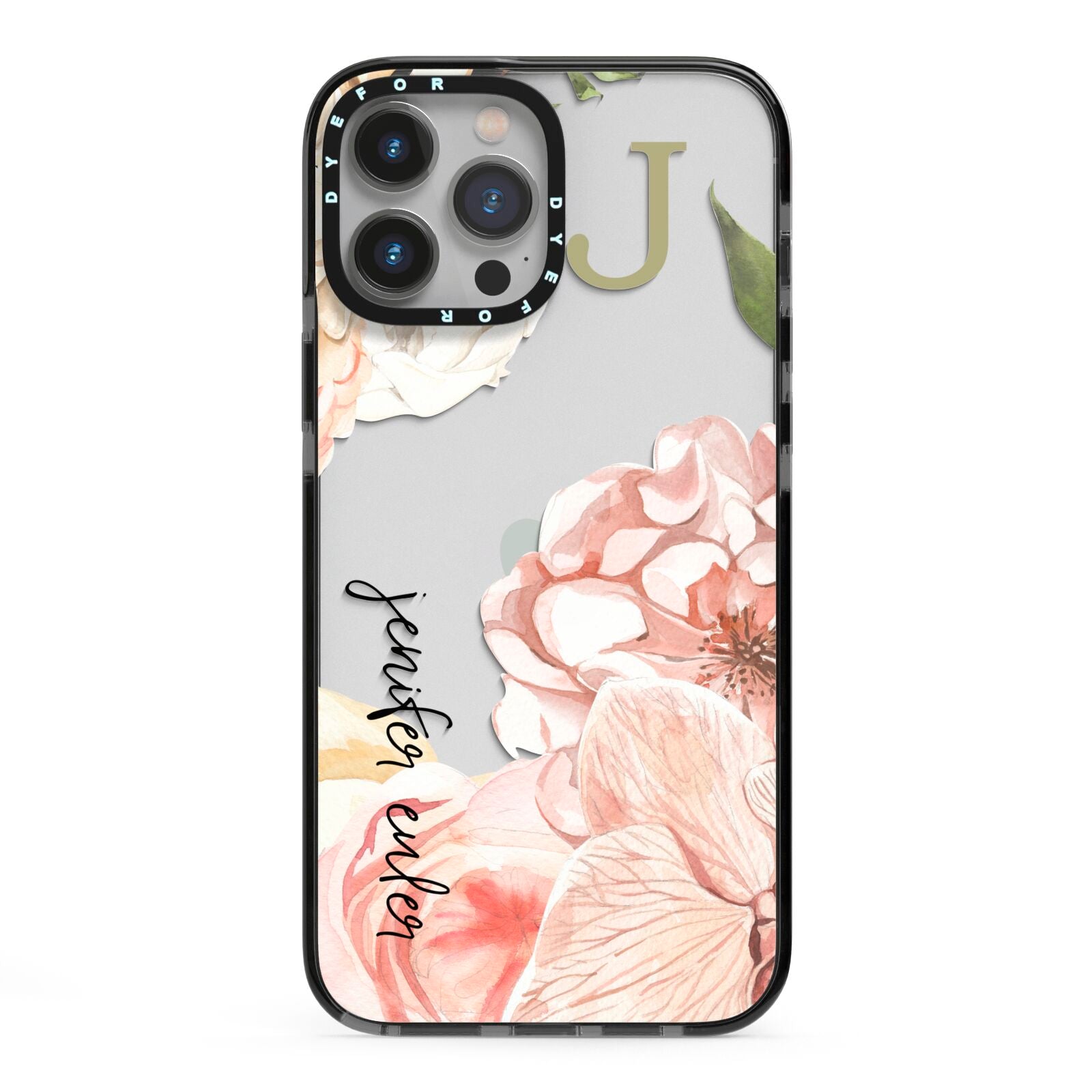 Spring Flowers Personalised Name iPhone 13 Pro Max Black Impact Case on Silver phone