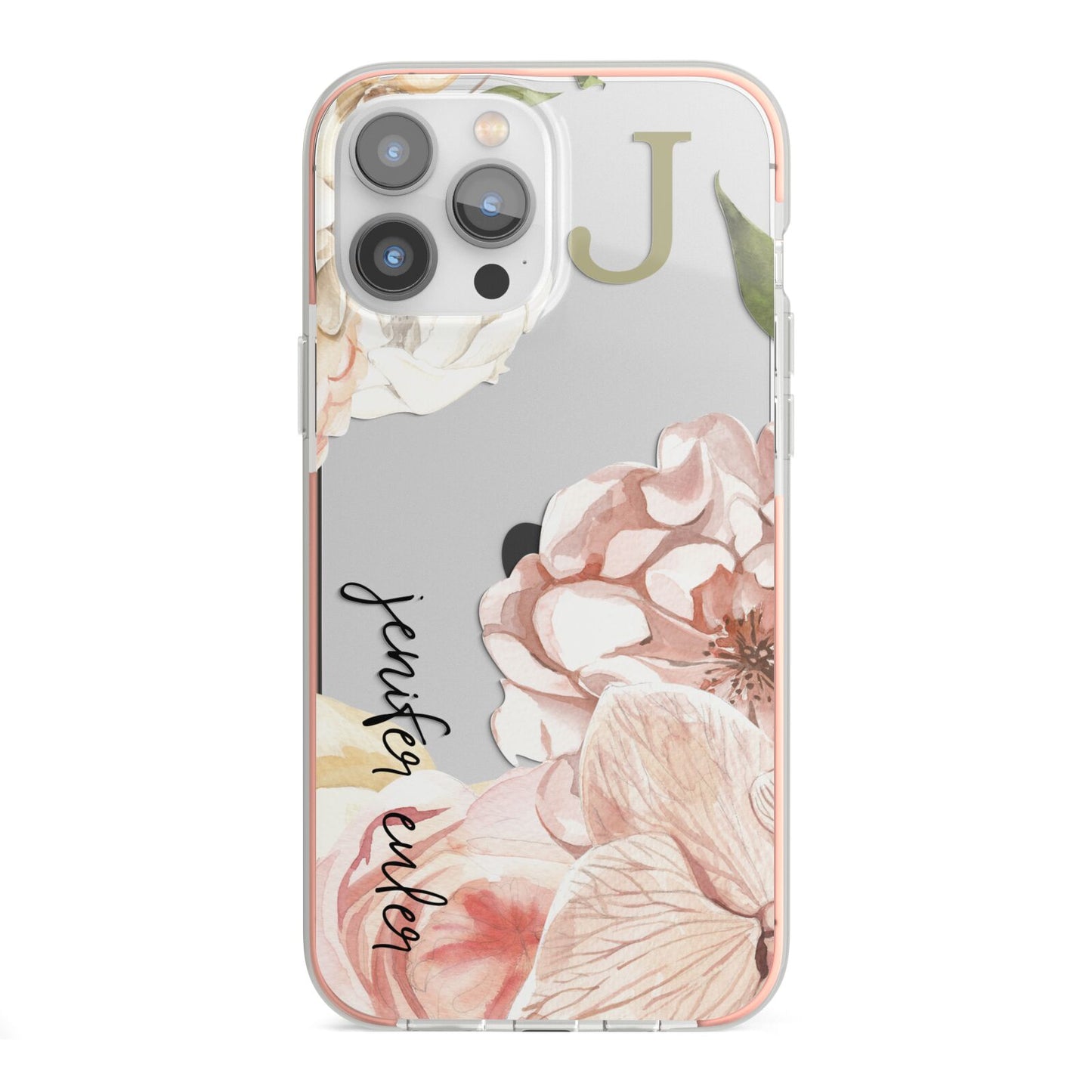 Spring Flowers Personalised Name iPhone 13 Pro Max TPU Impact Case with Pink Edges
