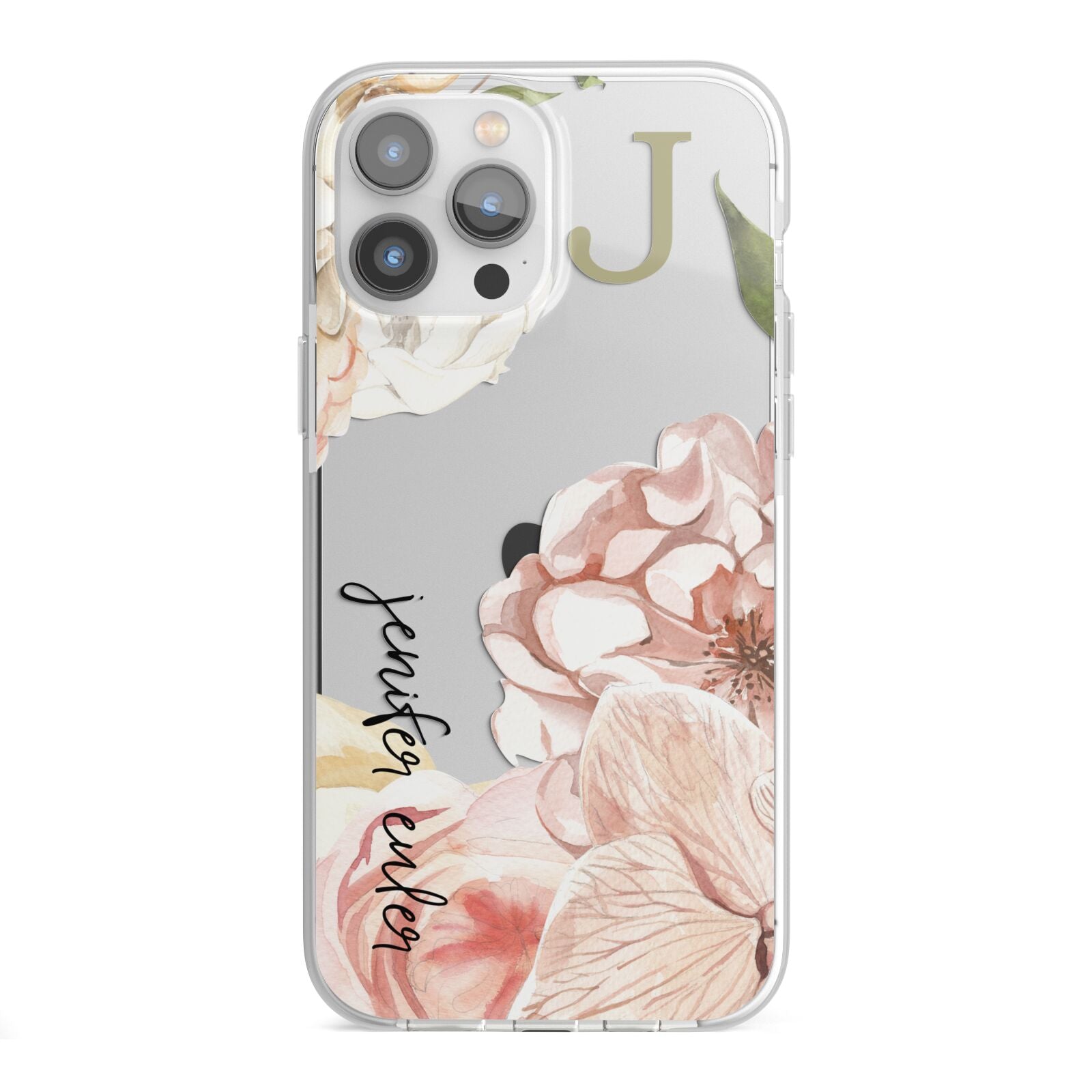 Spring Flowers Personalised Name iPhone 13 Pro Max TPU Impact Case with White Edges