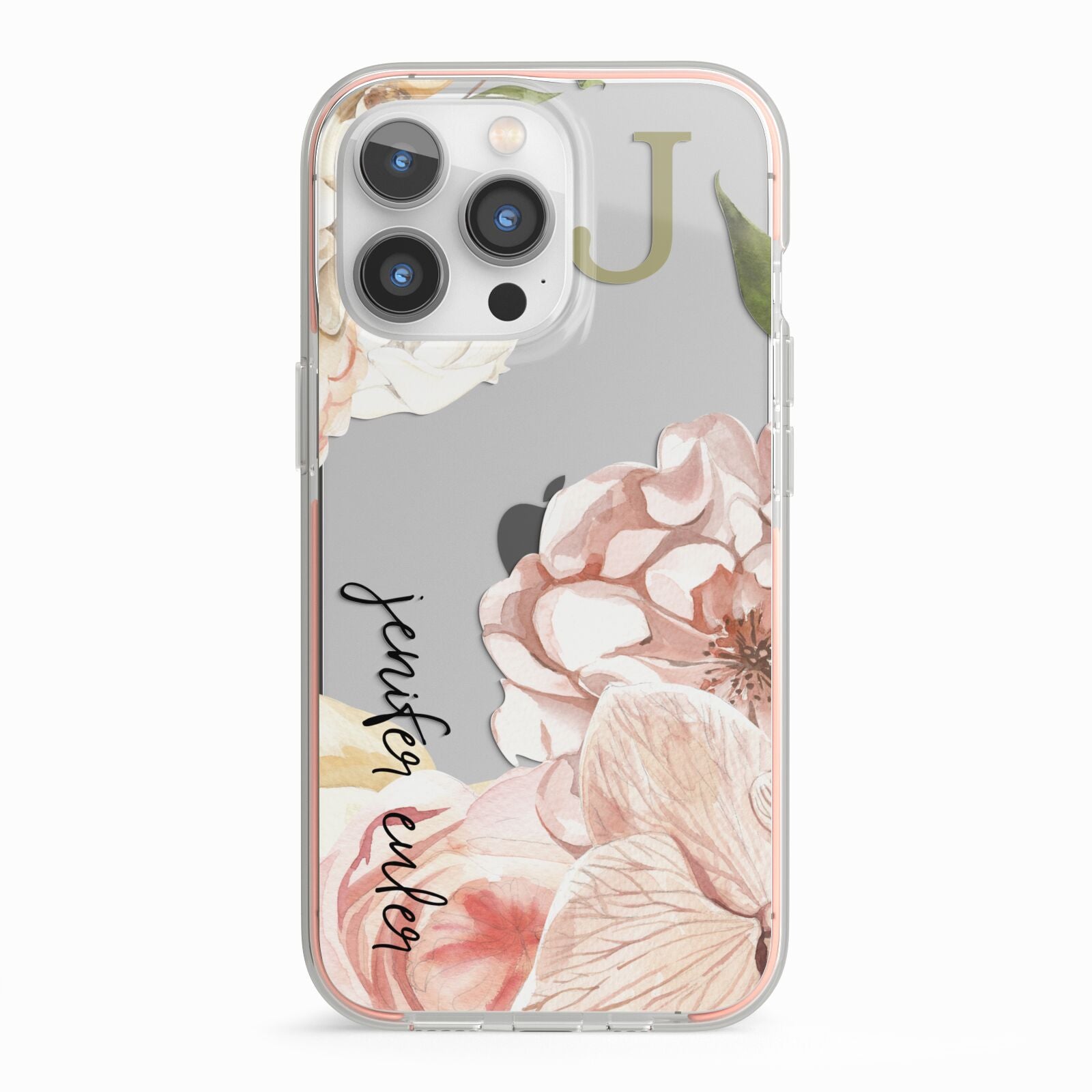 Spring Flowers Personalised Name iPhone 13 Pro TPU Impact Case with Pink Edges