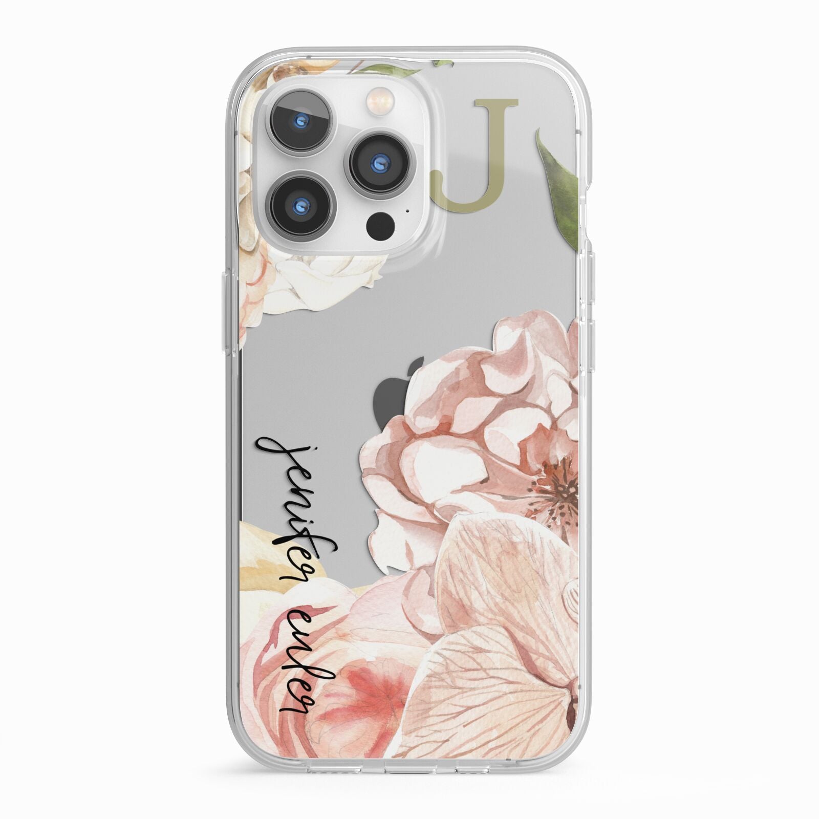 Spring Flowers Personalised Name iPhone 13 Pro TPU Impact Case with White Edges
